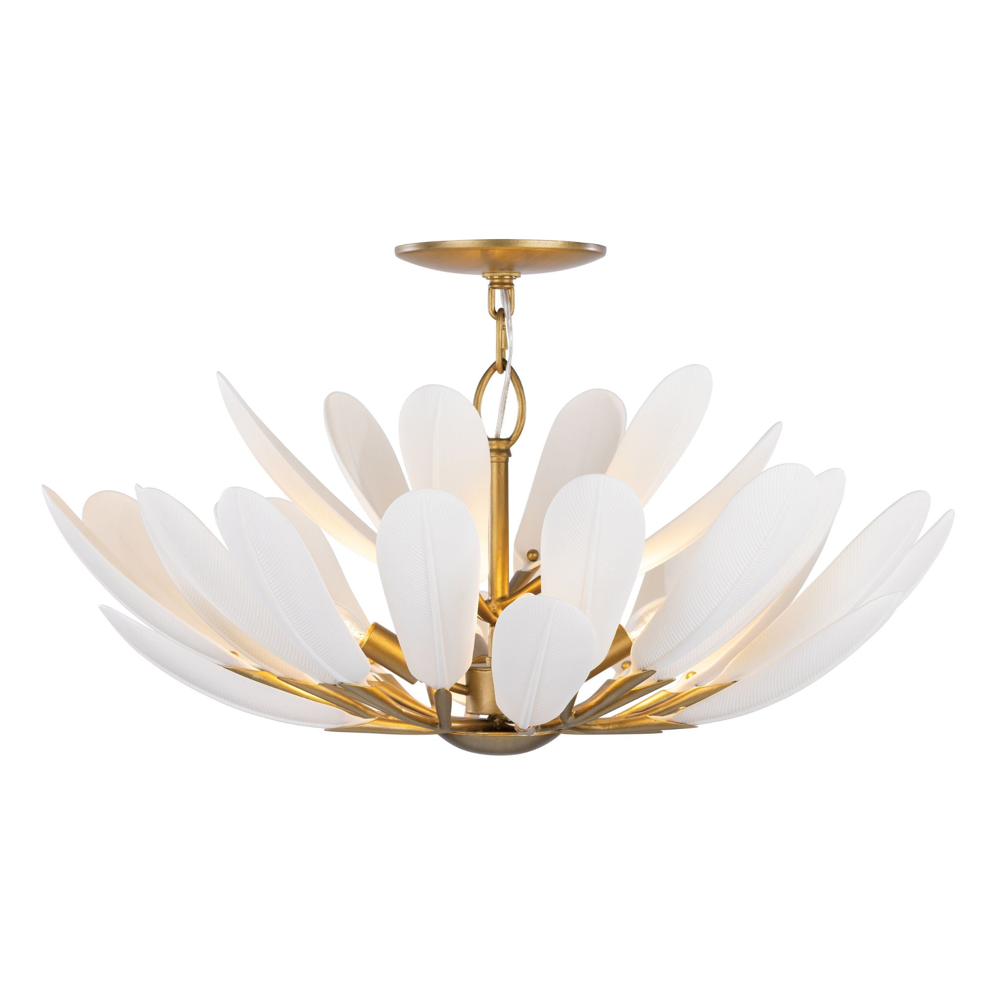Metropolitan Vellinor 28 in. 4-Light Semi-Flush Mount, Painted Legacy Brass & White