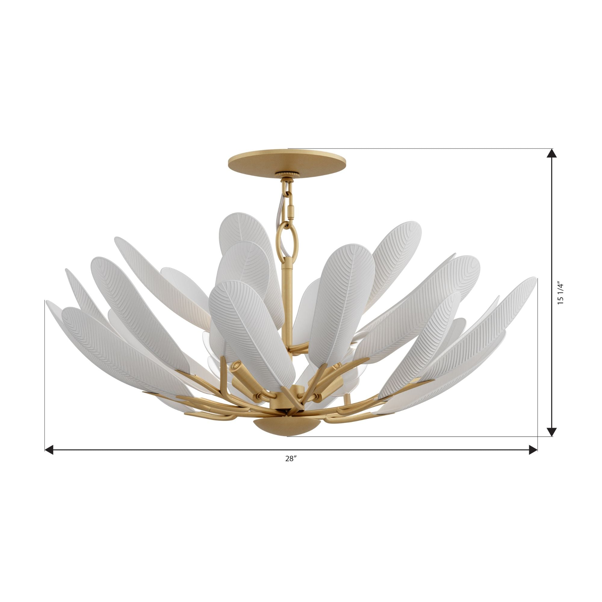 Metropolitan Vellinor 28 in. 4-Light Semi-Flush Mount, Painted Legacy Brass & White