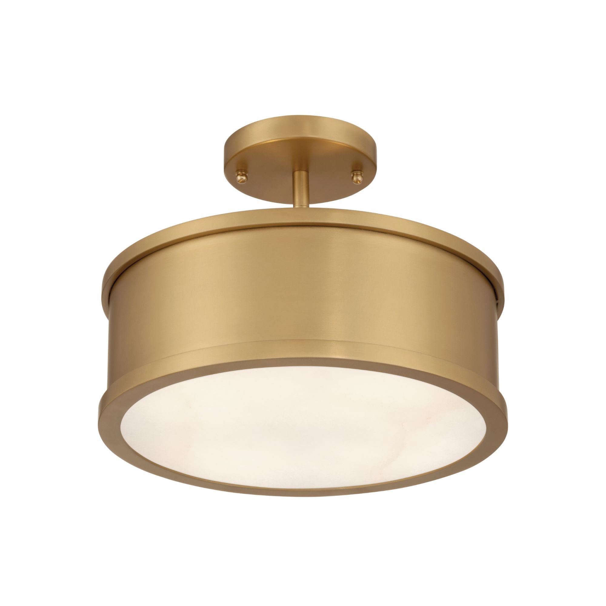 Metropolitan Wynn 12 in. 2-Light Semi-Flush Mount, Legacy Brass with Alabaster Stone Drum Shade