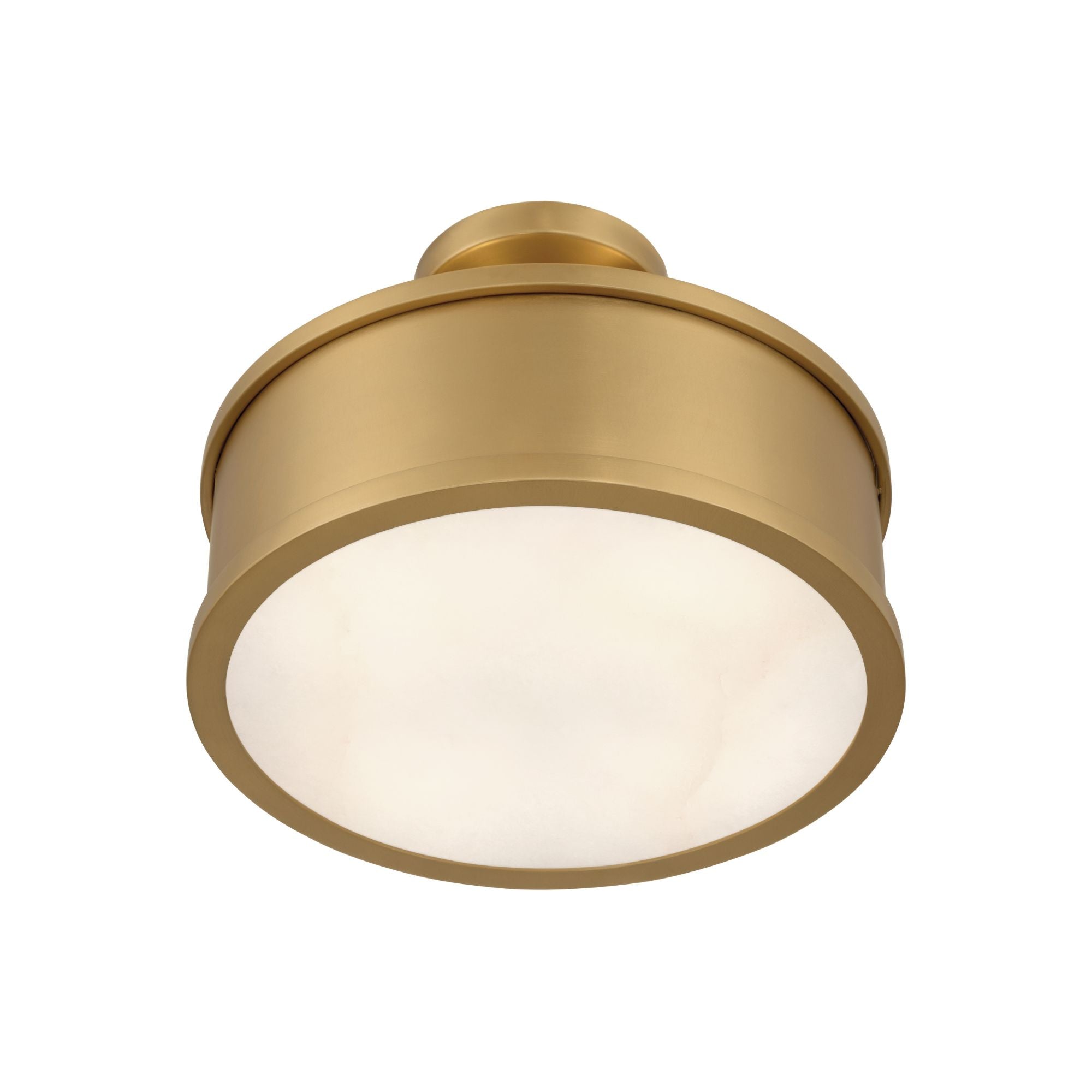 Metropolitan Wynn 12 in. 2-Light Semi-Flush Mount, Legacy Brass with Alabaster Stone Drum Shade