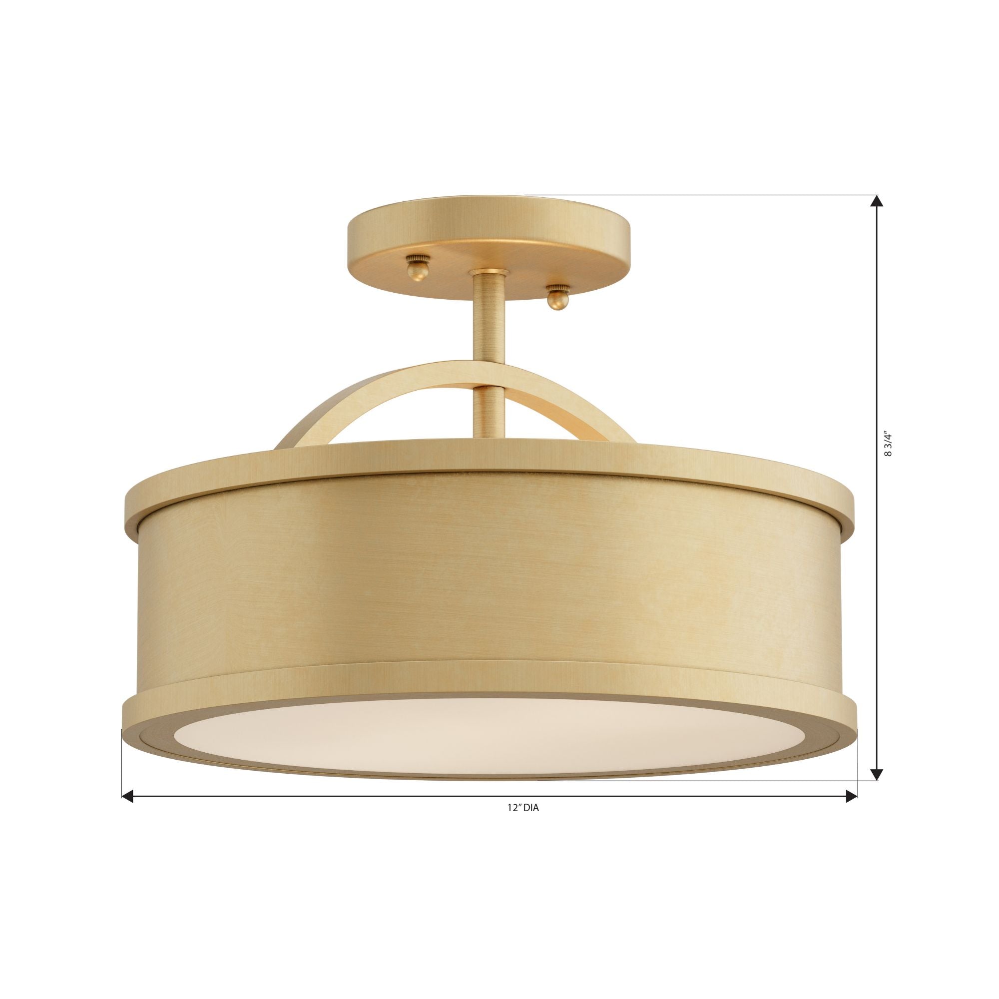 Metropolitan Wynn 12 in. 2-Light Semi-Flush Mount, Legacy Brass with Alabaster Stone Drum Shade