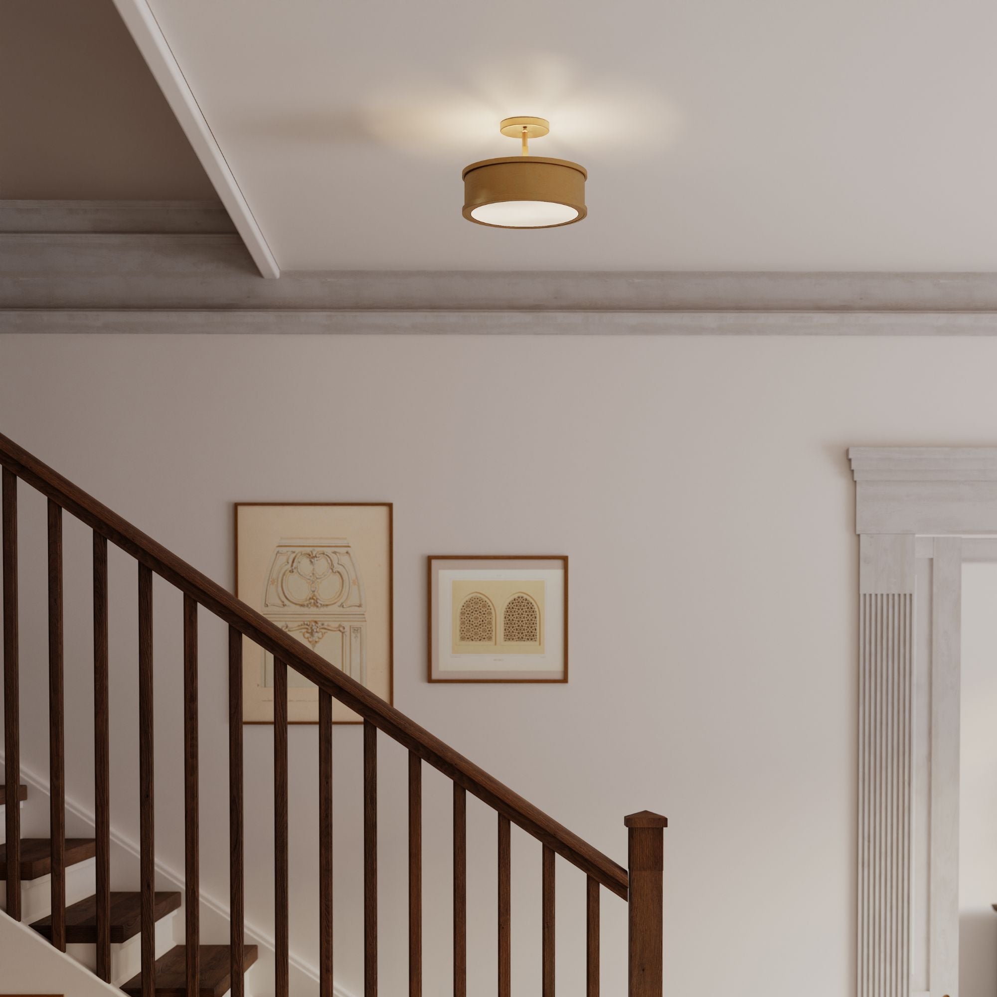 Metropolitan Wynn Semi-Flush Mount, Legacy Brass with Alabaster Stone Drum Shade
