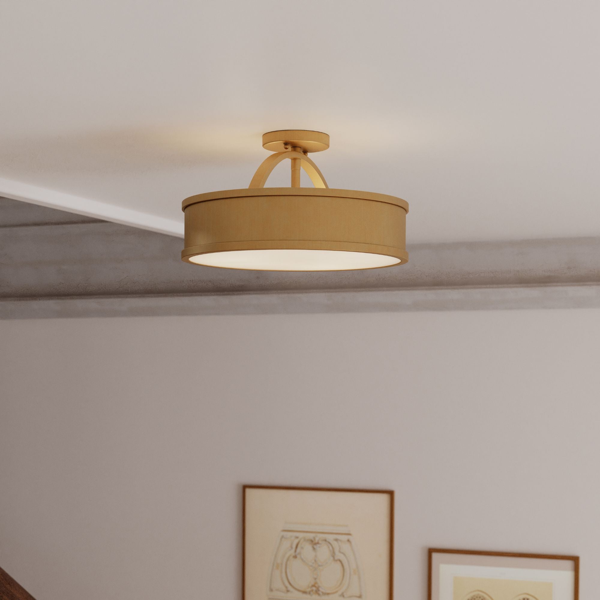 Metropolitan Wynn 16 in. 4-Light Semi-Flush Mount, Legacy Brass with Alabaster Stone Drum Shade