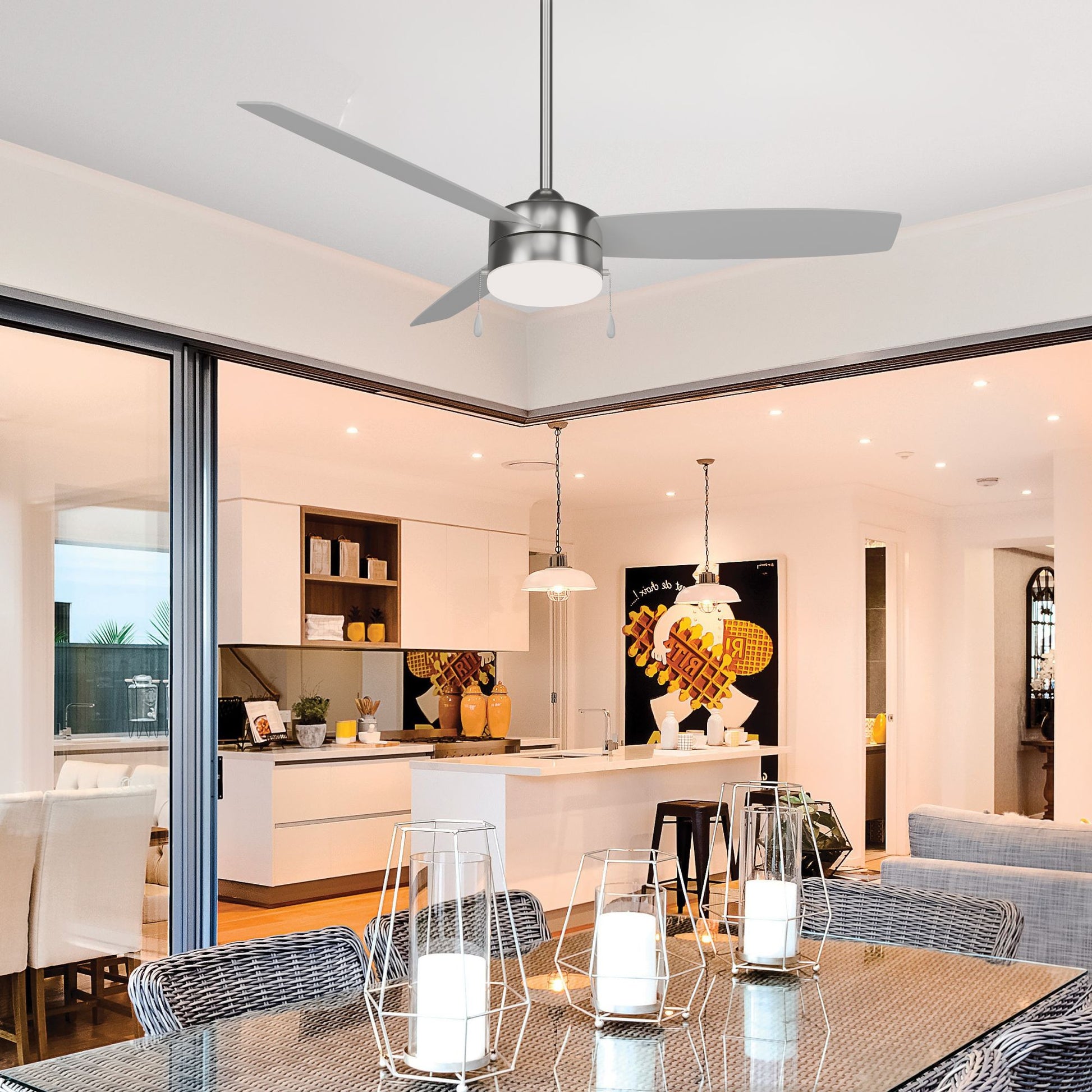 Airetor III 54" Brushed Nickel 3-Blade LED Ceiling Fan with Pull Chain - Bees Lighting