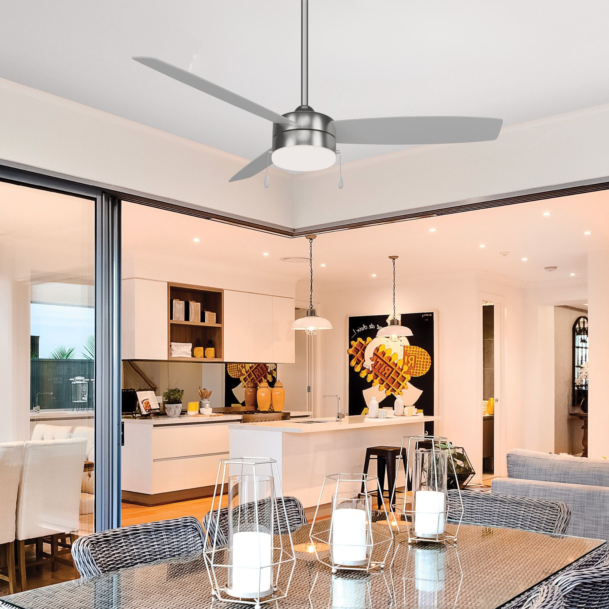 Airetor III 54" Brushed Nickel 3-Blade LED Ceiling Fan with Pull Chain - Bees Lighting