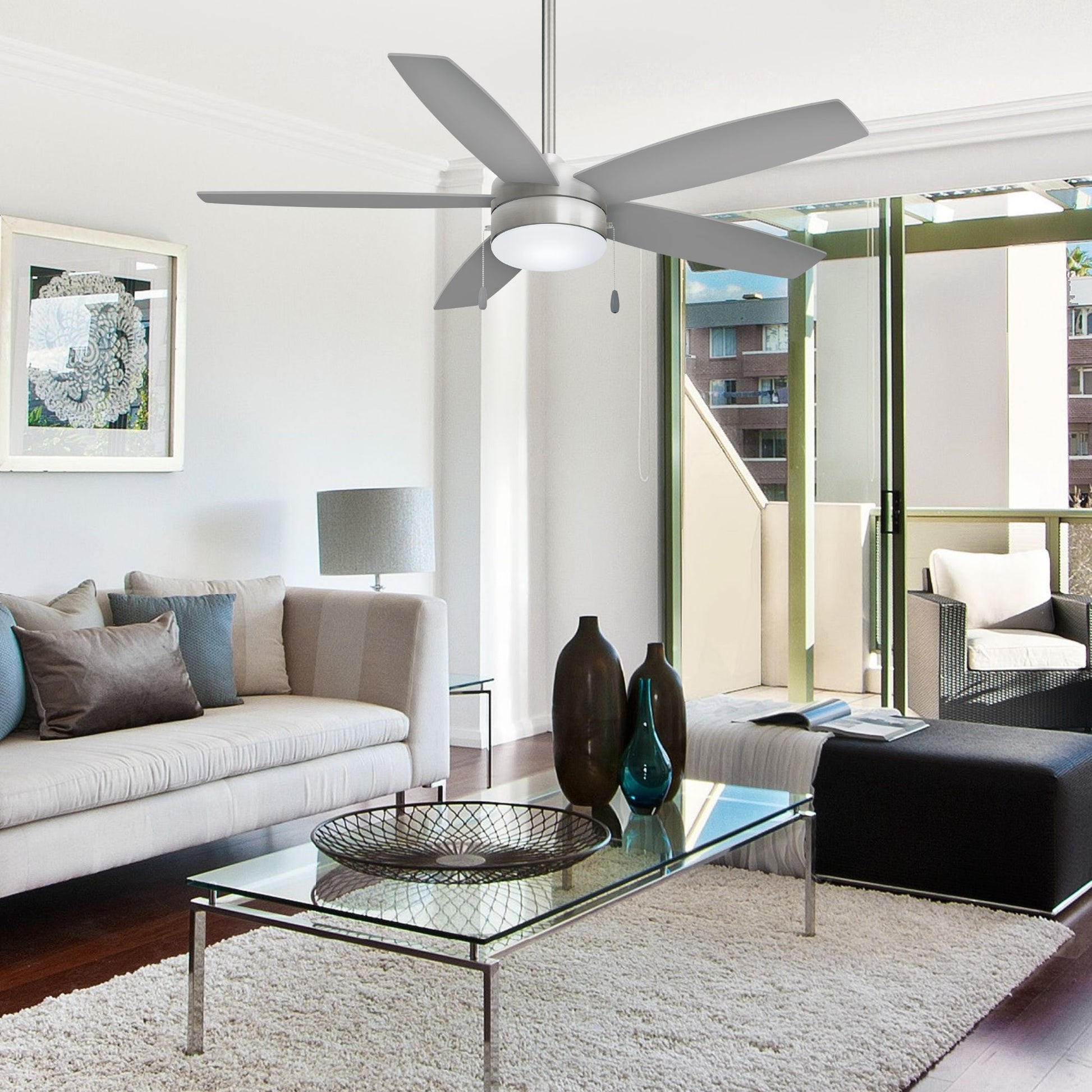 Airetor 52" Brushed Nickel 5-Blade LED Ceiling Fan with Pull Chain - Bees Lighting