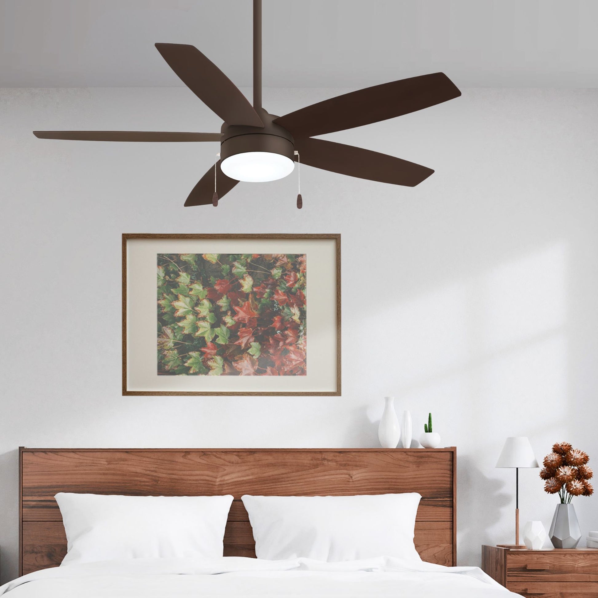 Airetor 52" Oil Rubbed Bronze 5-Blade LED Ceiling Fan with Pull Chain - Bees Lighting