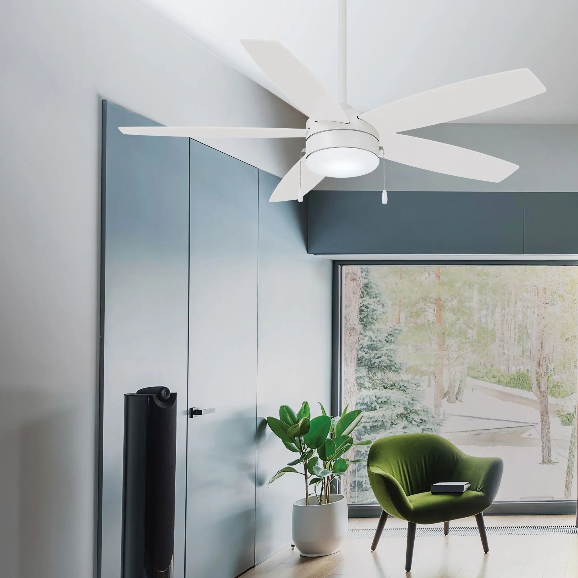 Airetor 52" Flat White 5-Blade LED Ceiling Fan with Pull Chain - Bees Lighting
