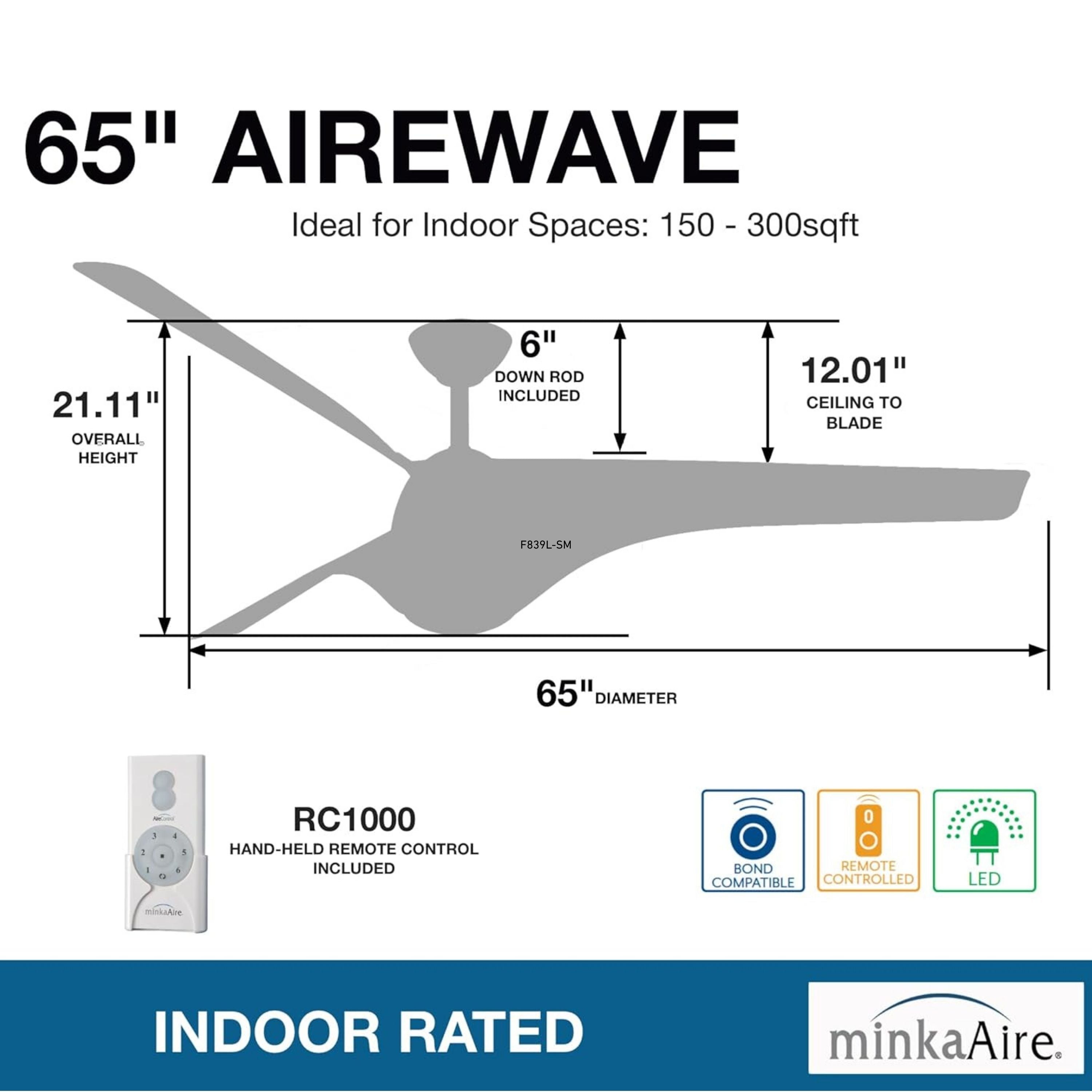 Airewave 65" Sterling Maple LED Indoor Ceiling Fan with Remote