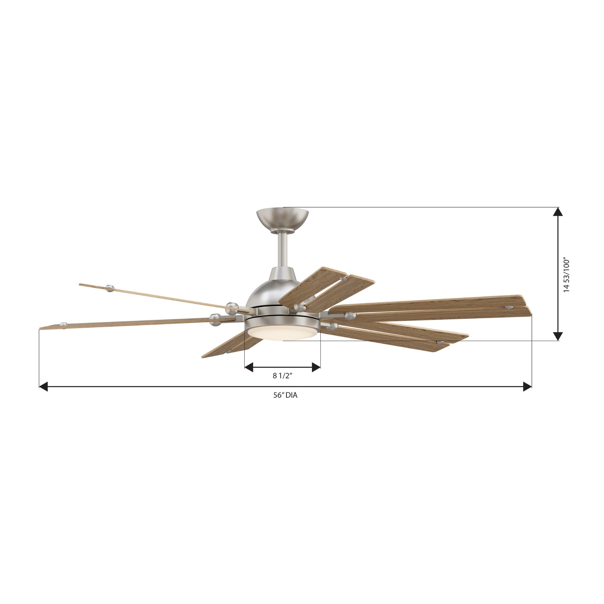 Allegata 56" 5-CCT LED Smart Ceiling Fan, Brushed Nickel with White Oak Blades