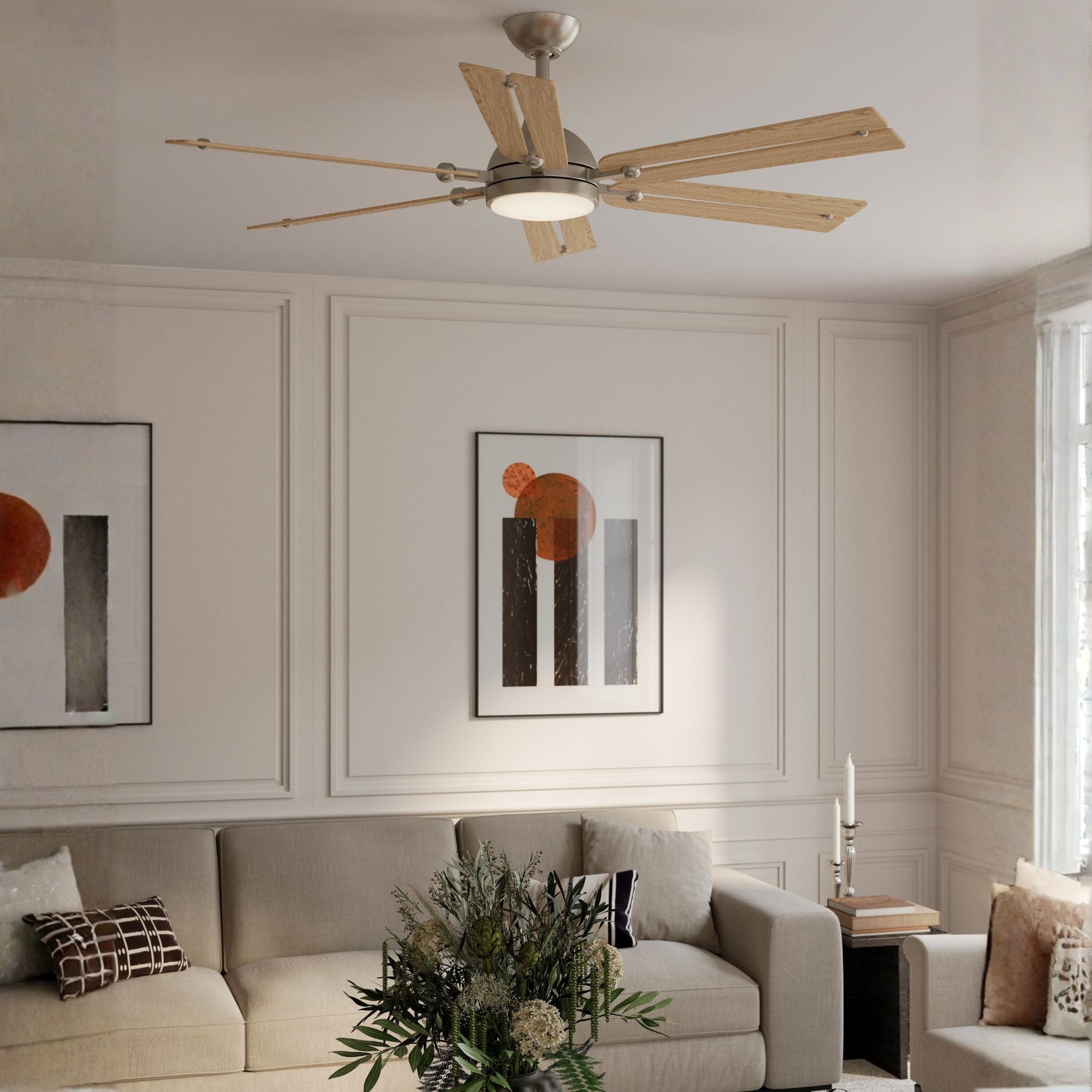 Allegata 56" 5-CCT LED Smart Ceiling Fan, Brushed Nickel with White Oak Blades