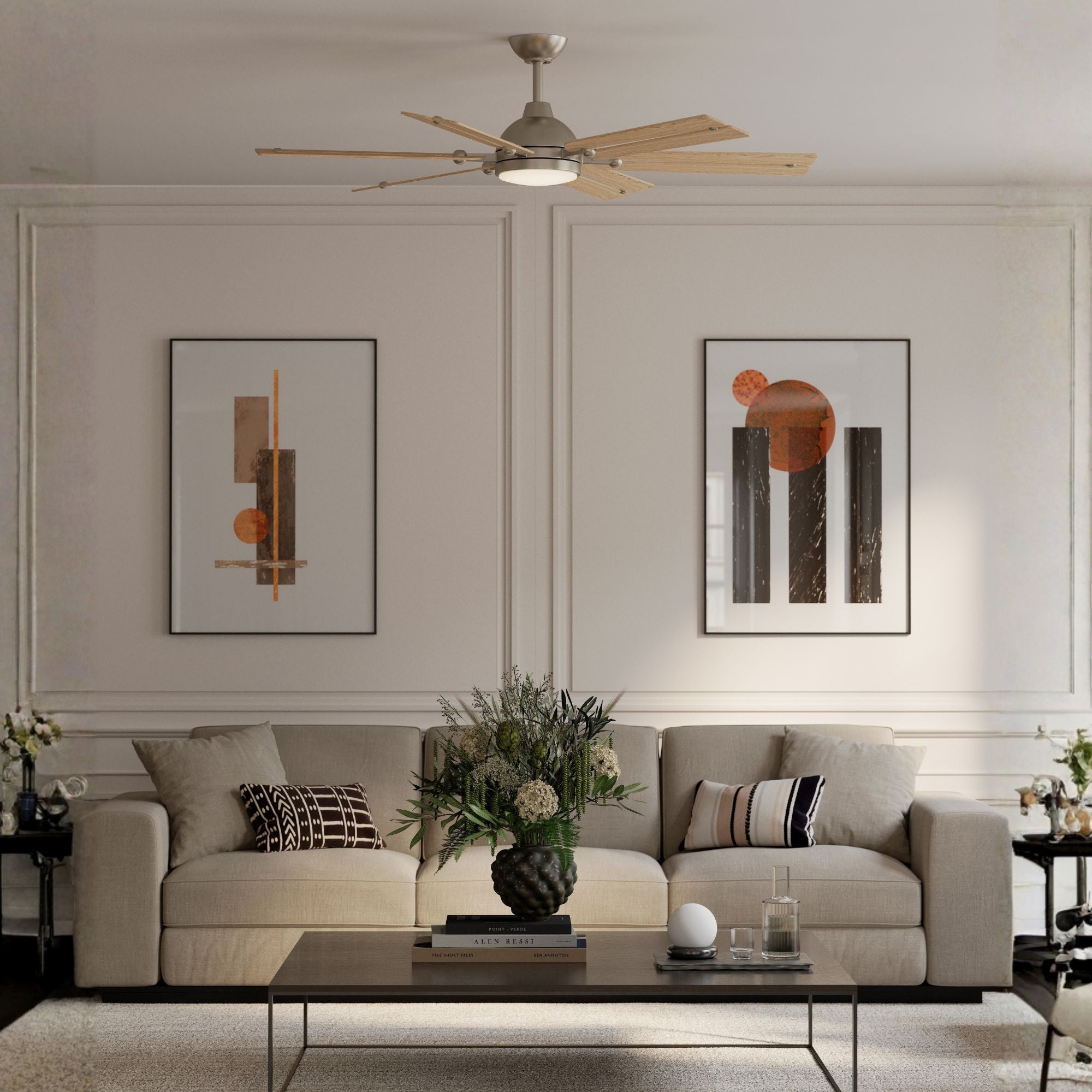 Allegata 56" 5-CCT LED Smart Ceiling Fan, Brushed Nickel with White Oak Blades