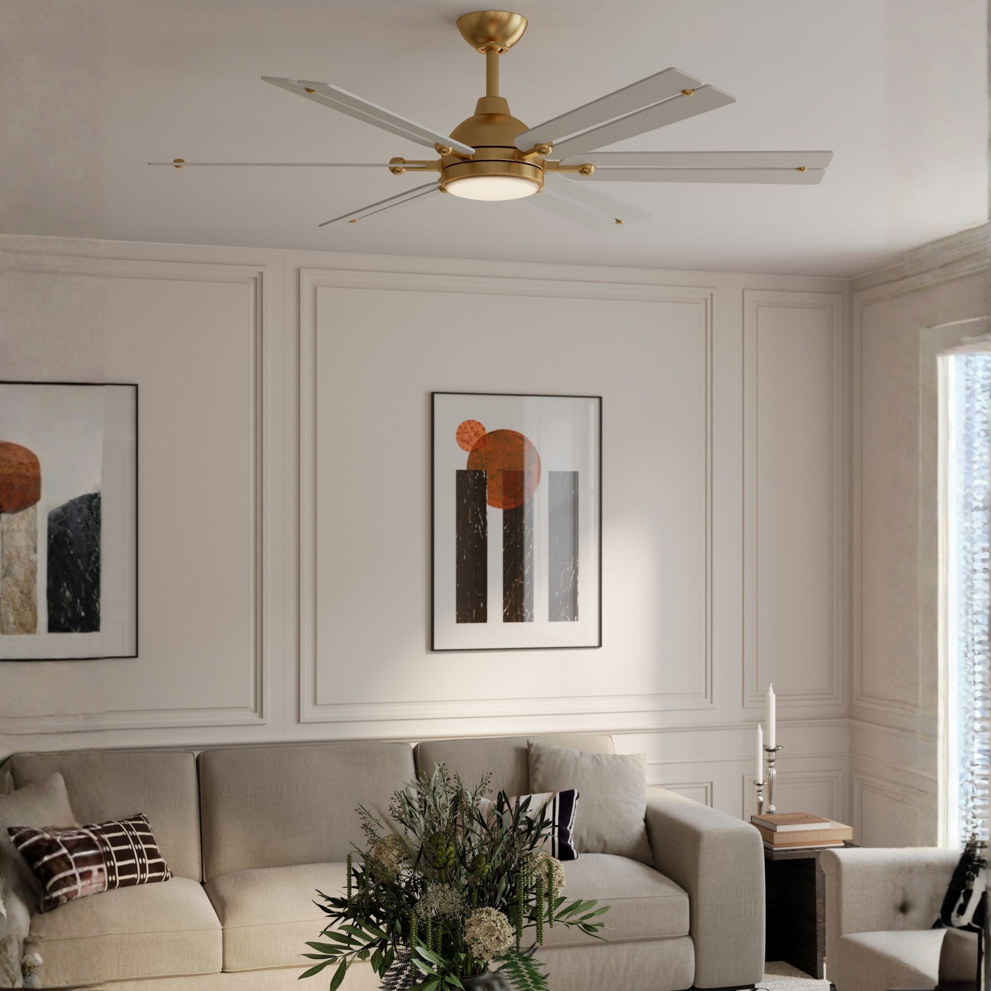 Allegata 56" 5-CCT LED Smart Ceiling Fan, Heritage Brass with Alabaster White Blades