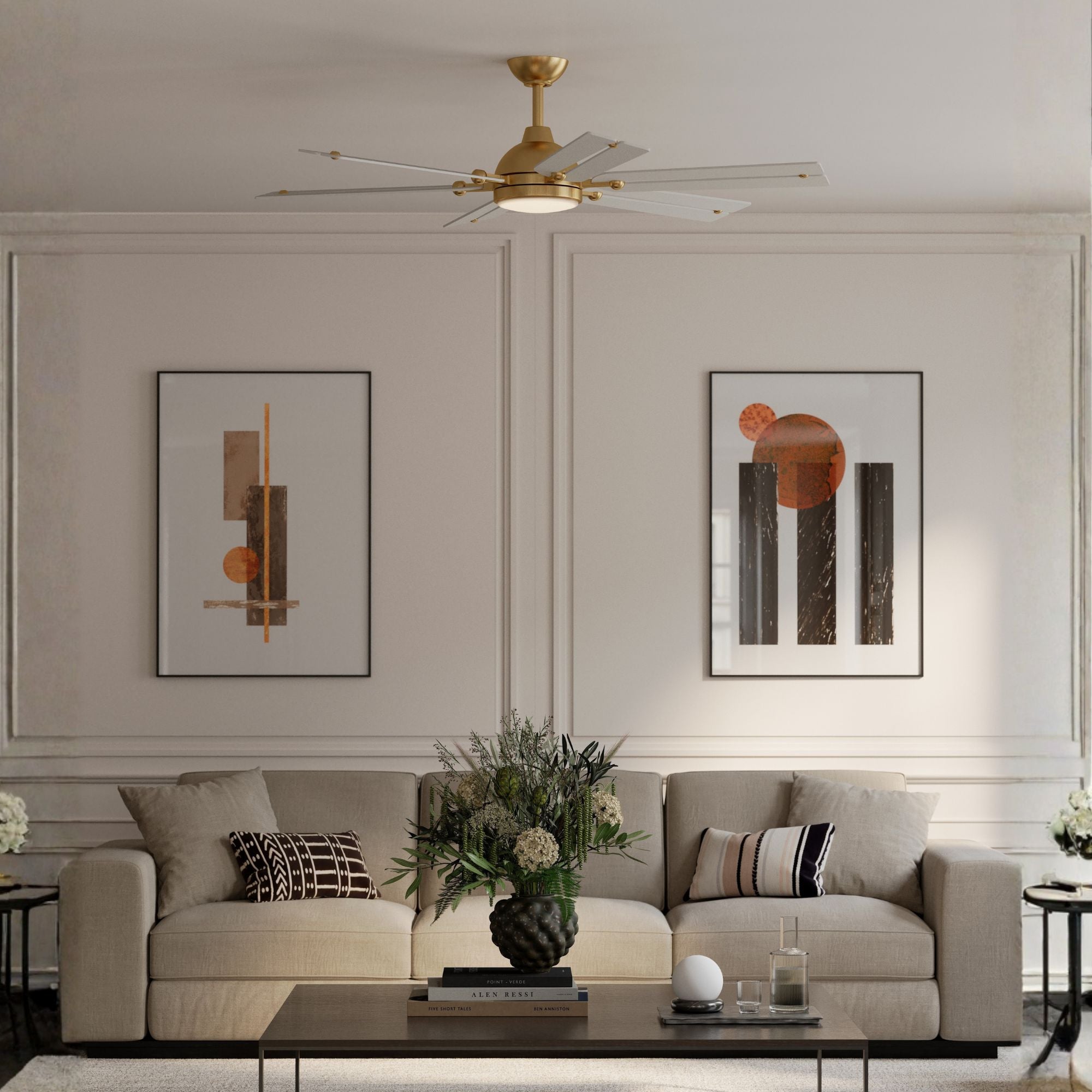 Allegata 56" 5-CCT LED Smart Ceiling Fan, Heritage Brass with Alabaster White Blades