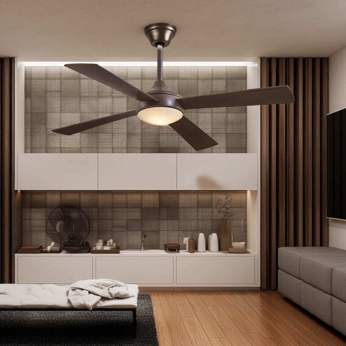 Minka Aire - Aluma Wet 52" Bronze LED Ceiling Fan with Remote | Bees Lighting
