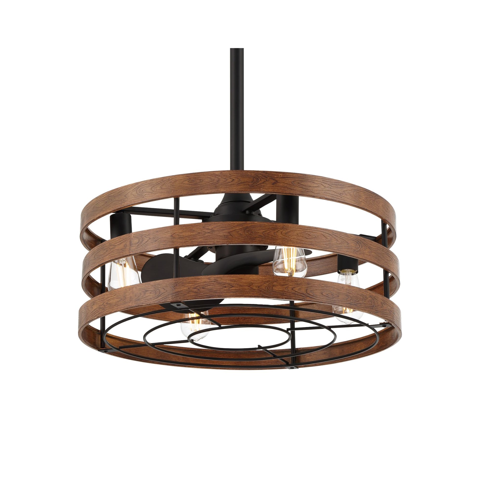 Audrey 22.5" LED Chandelier Ceiling Fan, Black Coal with Distressed Koa Blades - Bees Lighting