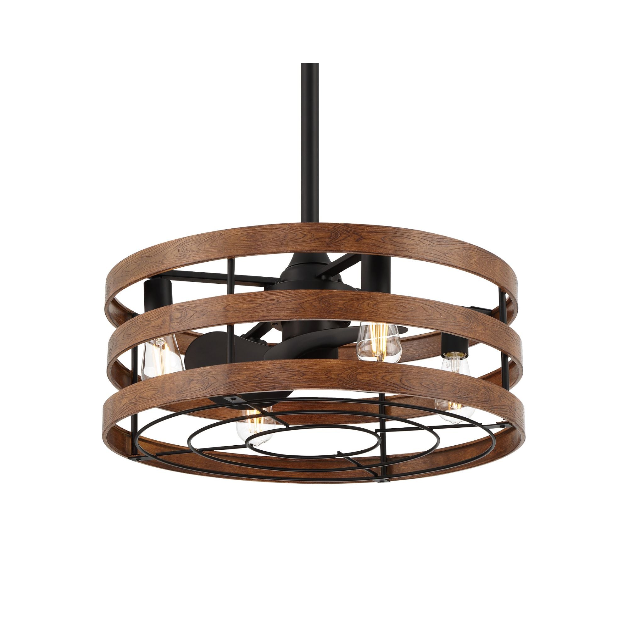 Audrey 22.5" LED Chandelier Ceiling Fan, Black Coal with Distressed Koa Blades - Bees Lighting