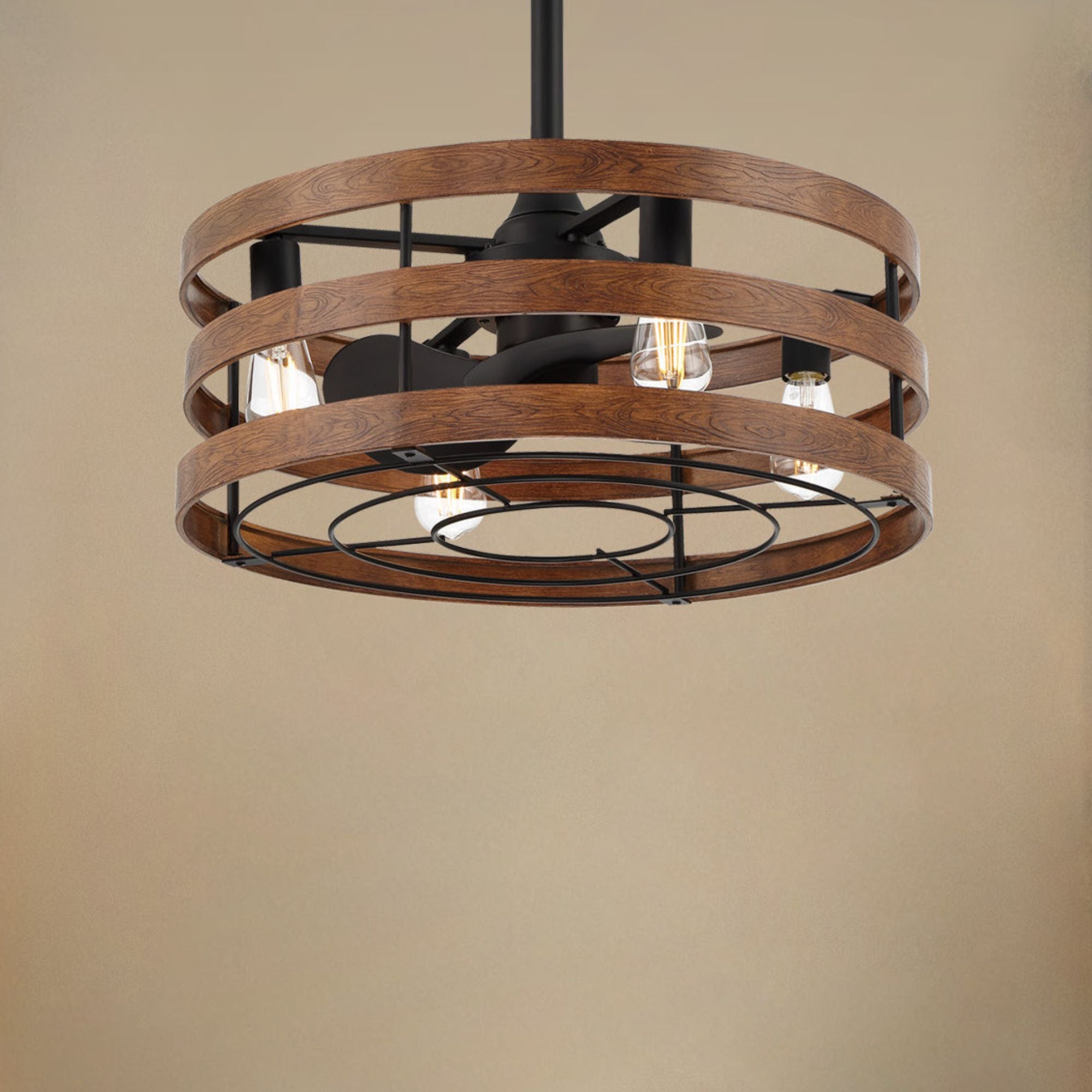 Audrey 22.5" LED Chandelier Ceiling Fan, Black Coal with Distressed Koa Blades - Bees Lighting