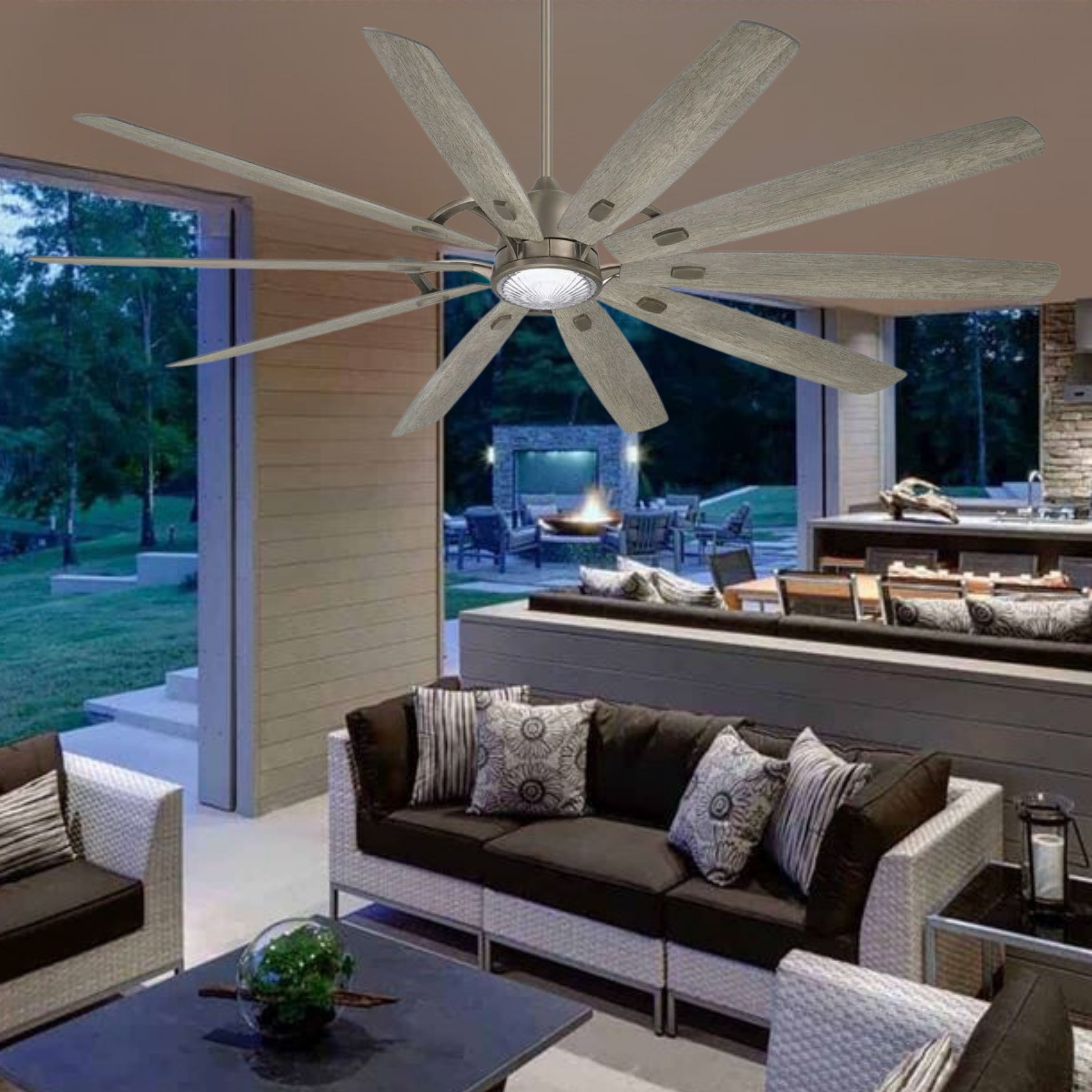 Barn H20 84" LED Outdoor Smart Ceiling Fan with Remote, Burnished Nickel
