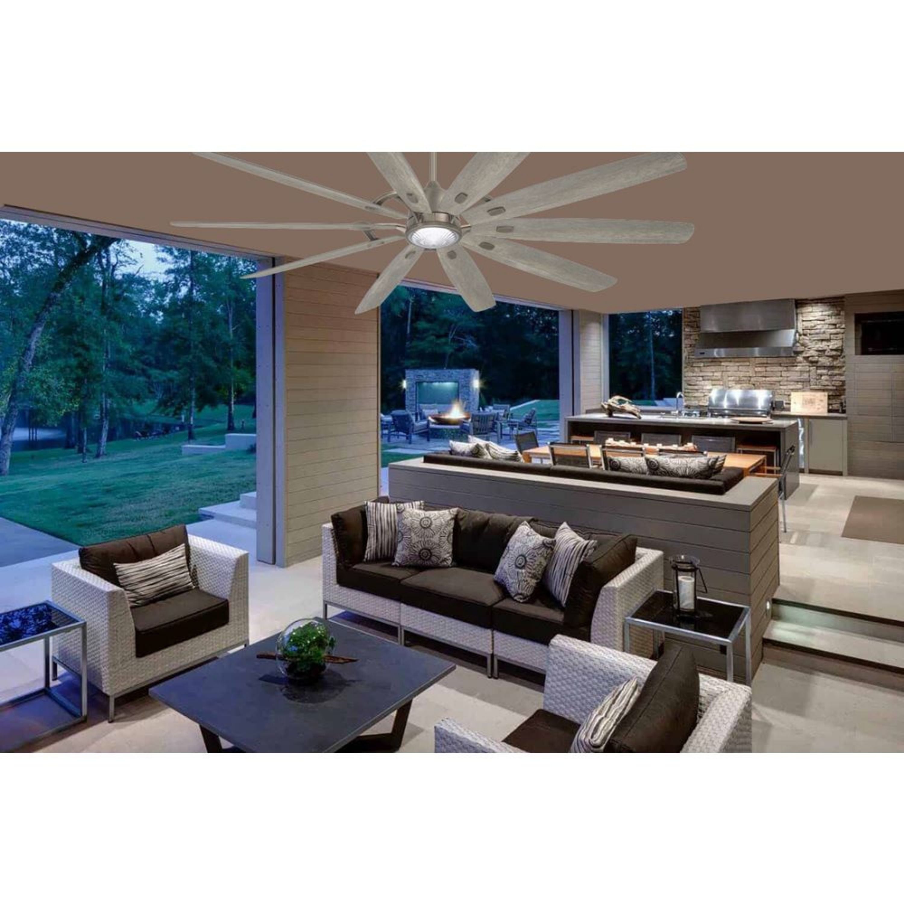 Barn H20 84" LED Outdoor Smart Ceiling Fan with Remote, Burnished Nickel