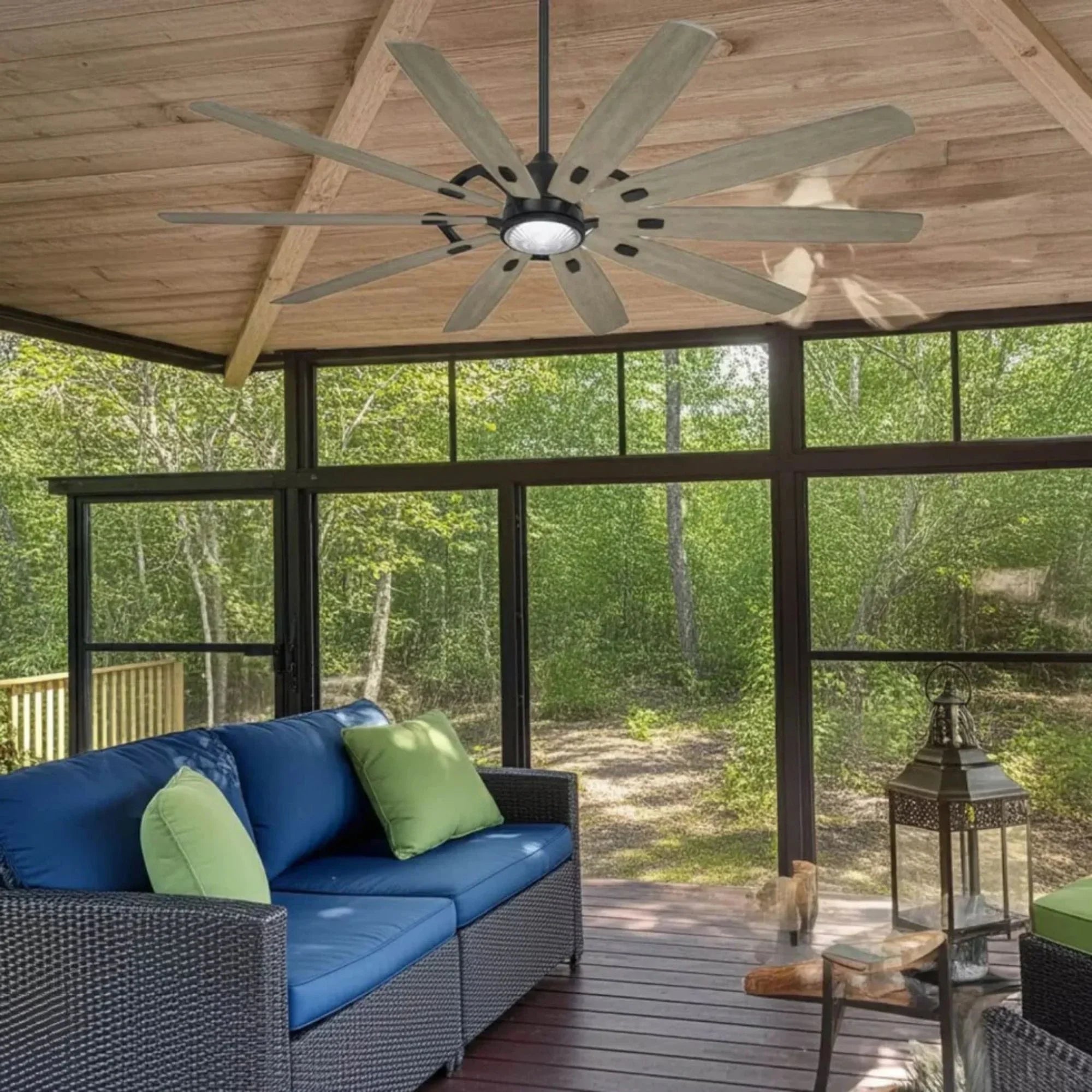 Barn H20 84" LED Outdoor Smart Ceiling Fan with Remote, Black Coal