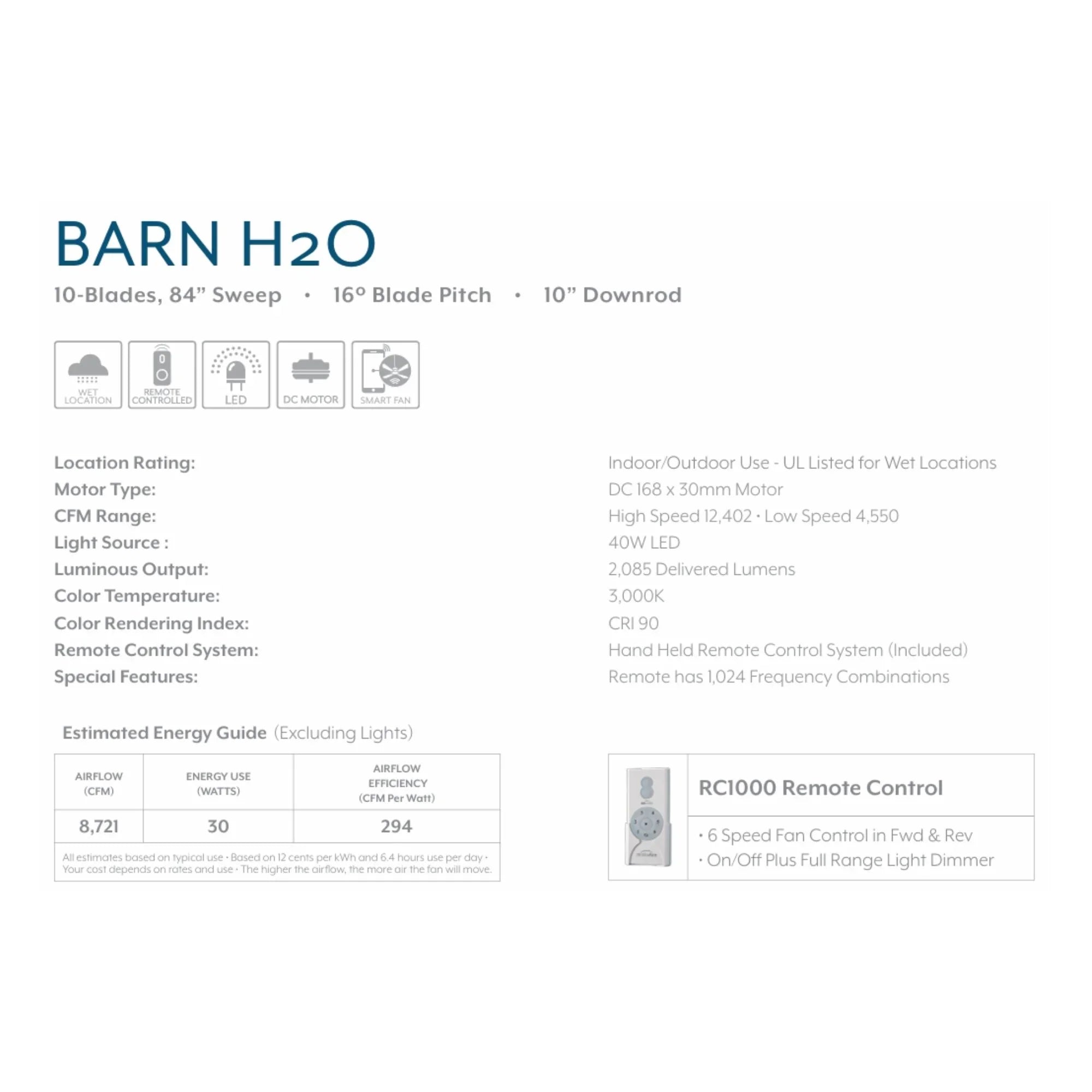 Barn H20 84" LED Outdoor Smart Ceiling Fan with Remote, Heirloom Bronze