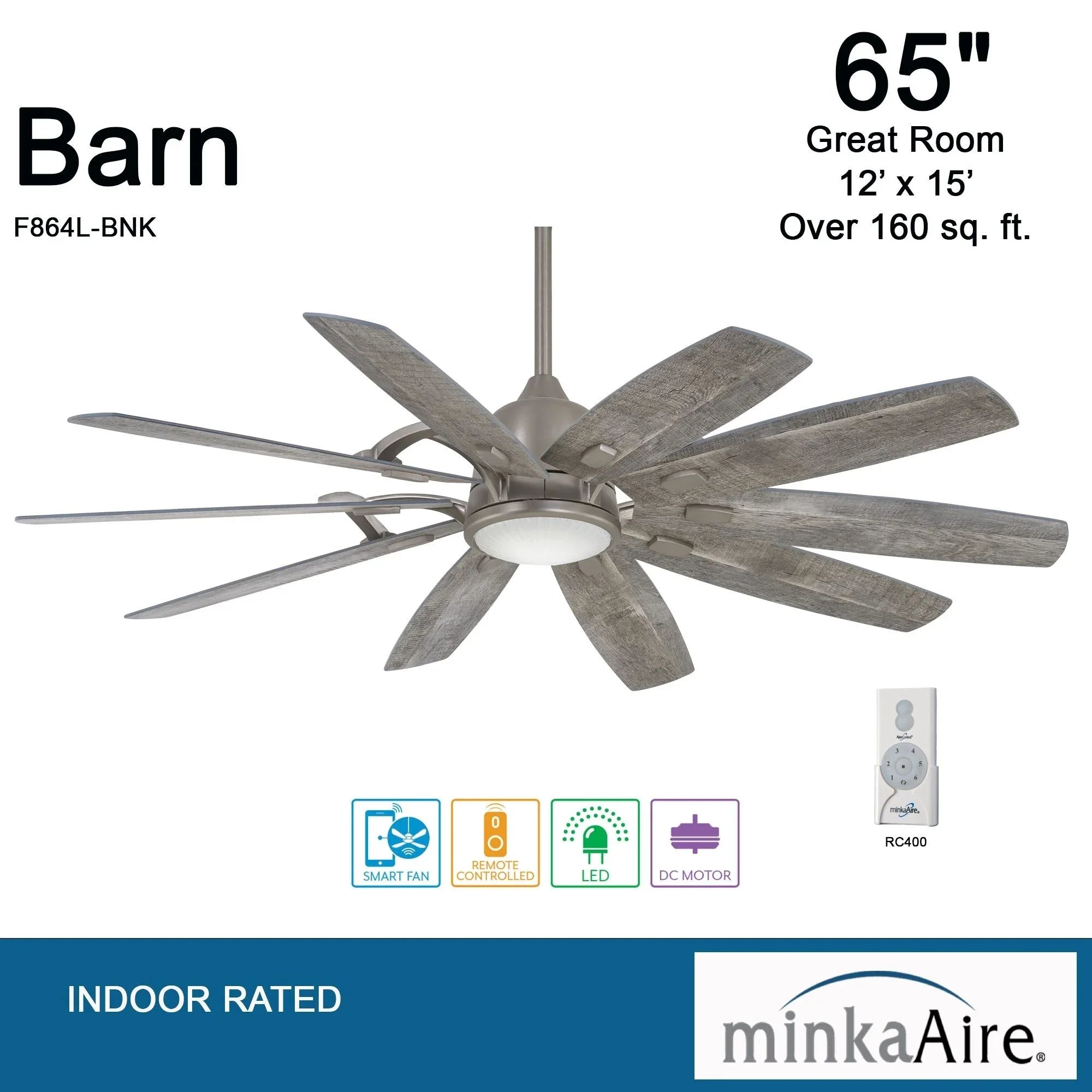 Barn 65" LED Smart Ceiling Fan with Remote, Burnished Nickel