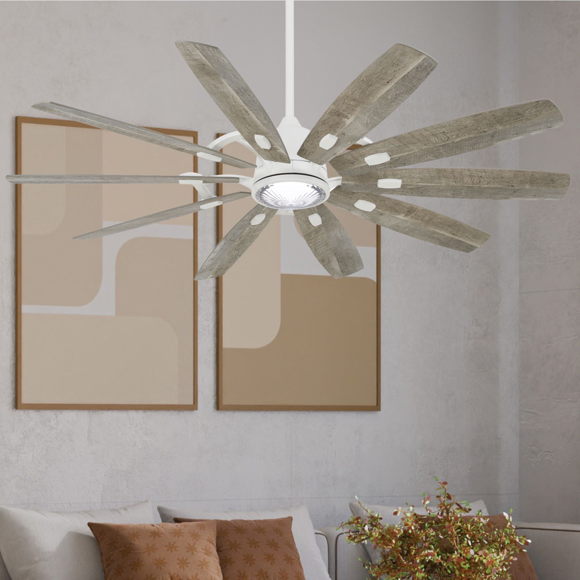 Barn 65" LED Smart Ceiling Fan with Remote, Flat White - Bees Lighting