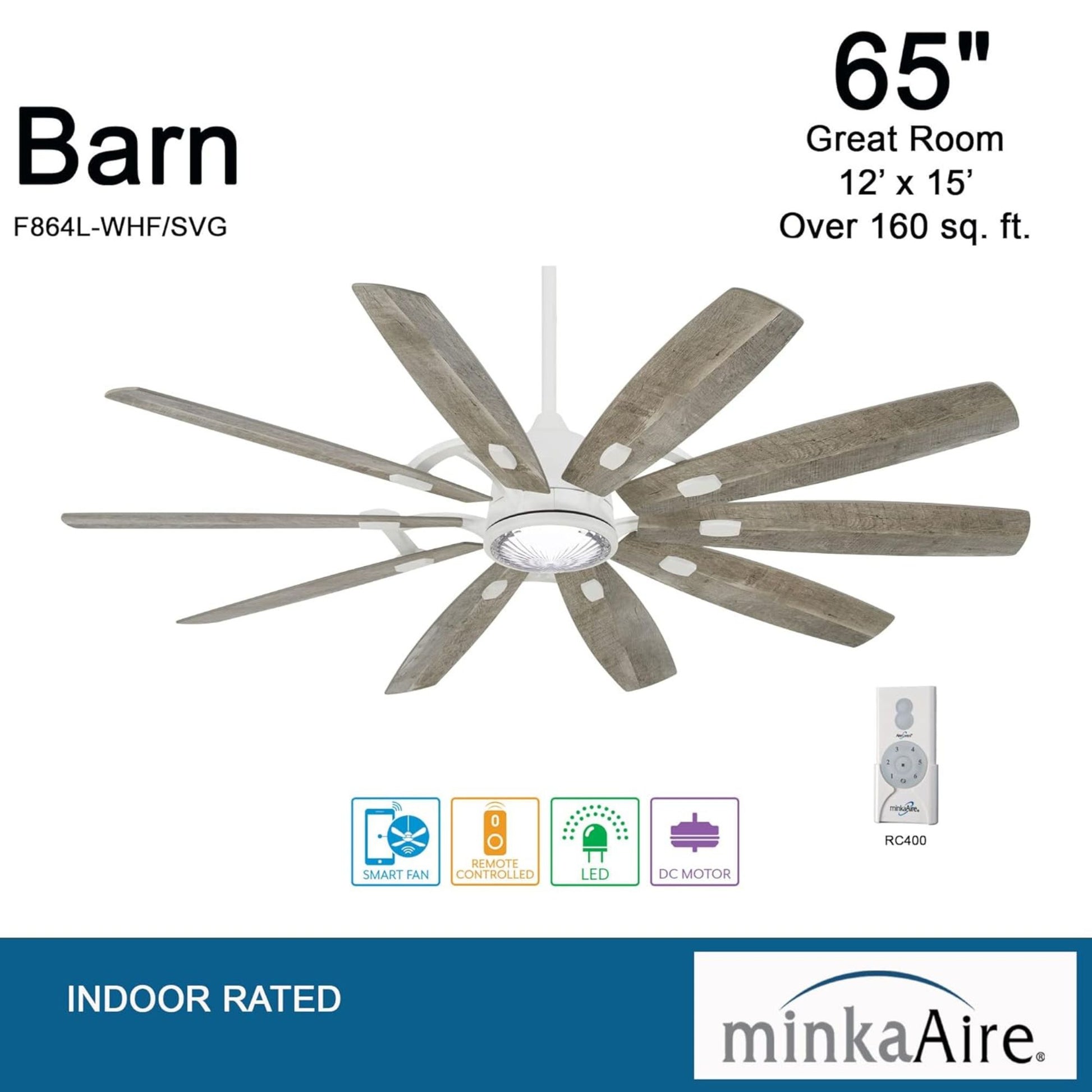 Barn 65" LED Smart Ceiling Fan with Remote, Flat White - Bees Lighting
