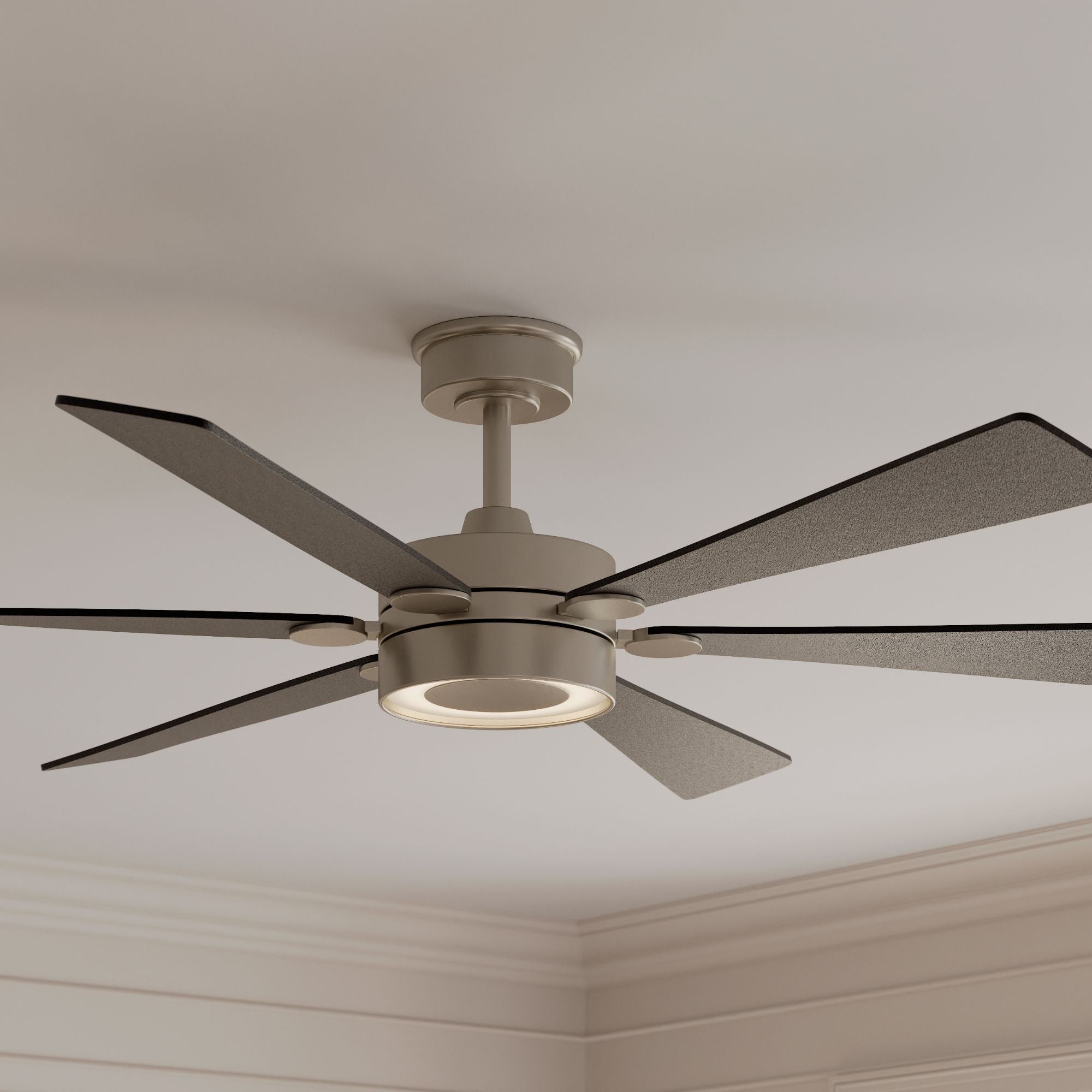 Brenix 60" 5-CCT LED Smart Ceiling Fan, Brushed Nickel with Coal Blades