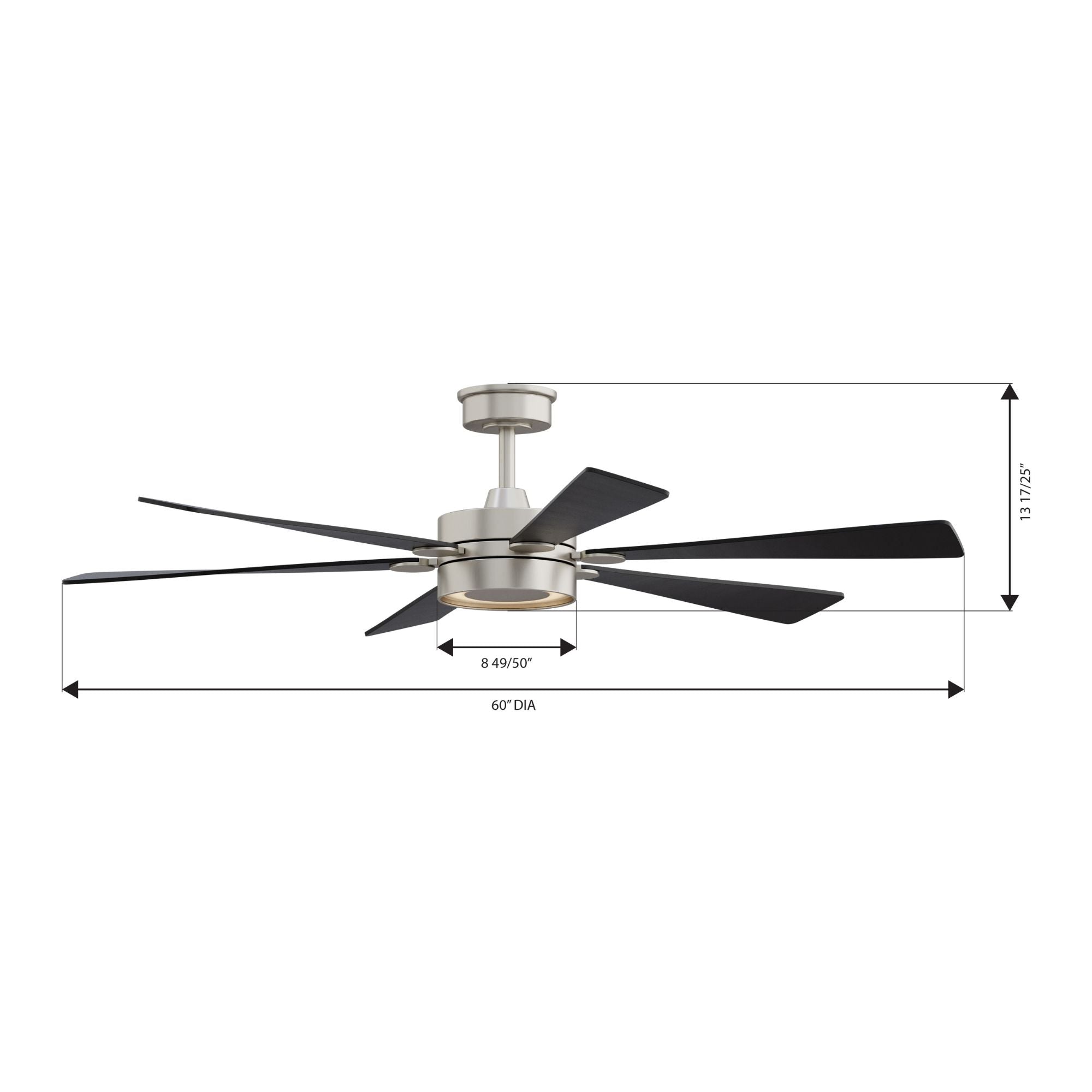 Brenix 60" 5-CCT LED Smart Ceiling Fan, Brushed Nickel with Coal Blades