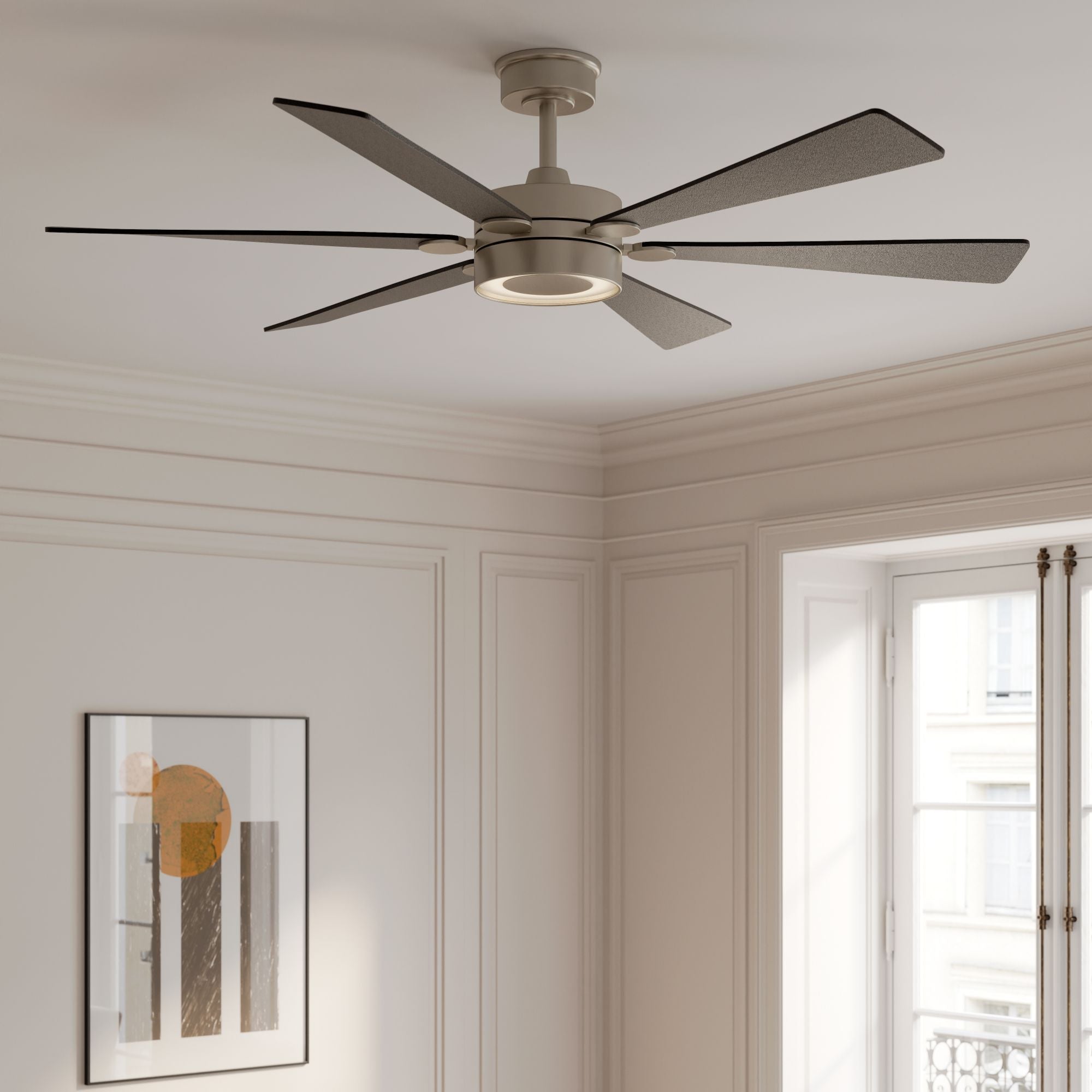 Brenix 60" 5-CCT LED Smart Ceiling Fan, Brushed Nickel with Coal Blades