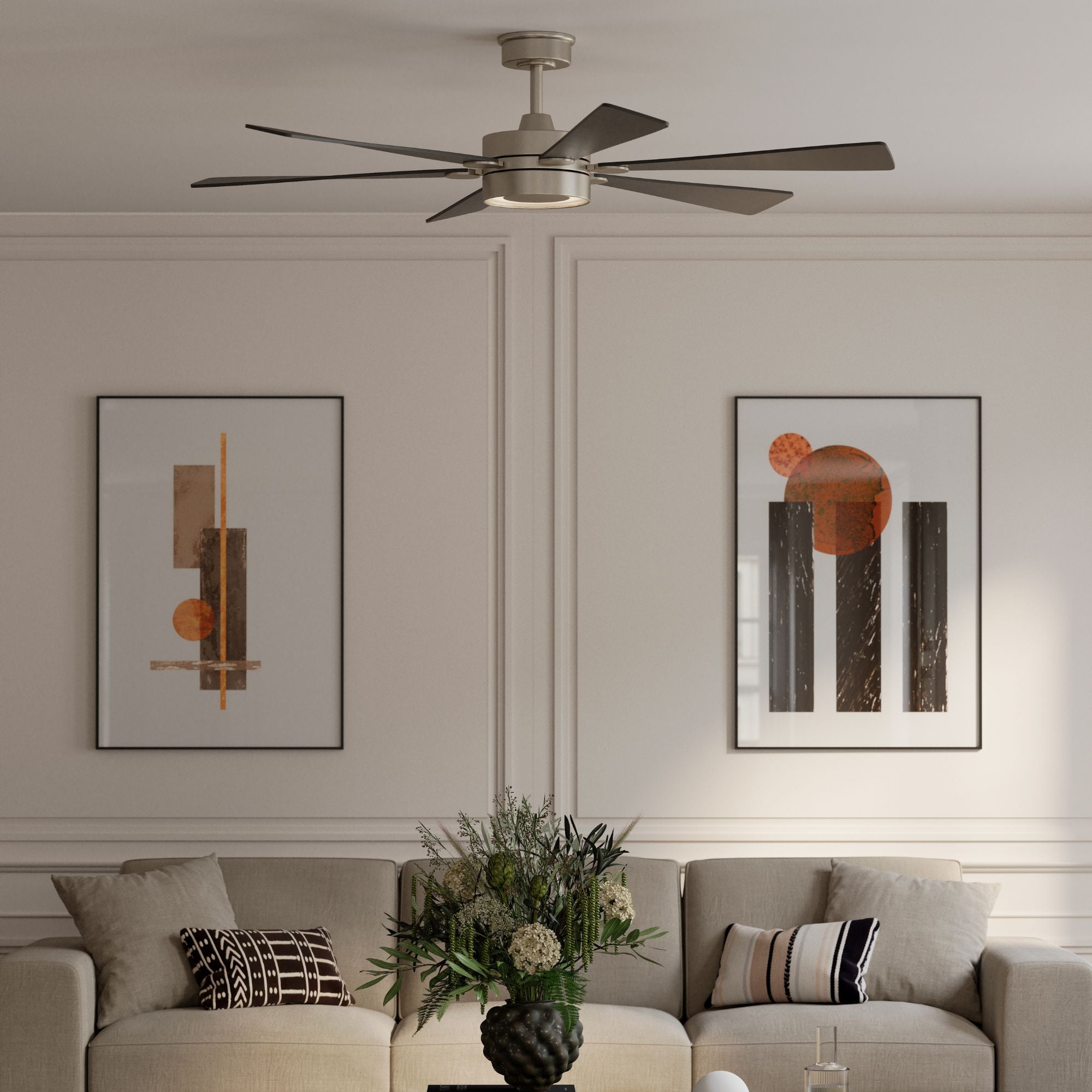 Brenix 60" 5-CCT LED Smart Ceiling Fan, Brushed Nickel with Coal Blades