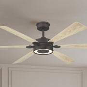 Brenix 60" 5-CCT LED Smart Ceiling Fan, Dark Bronze with White Oak Blades
