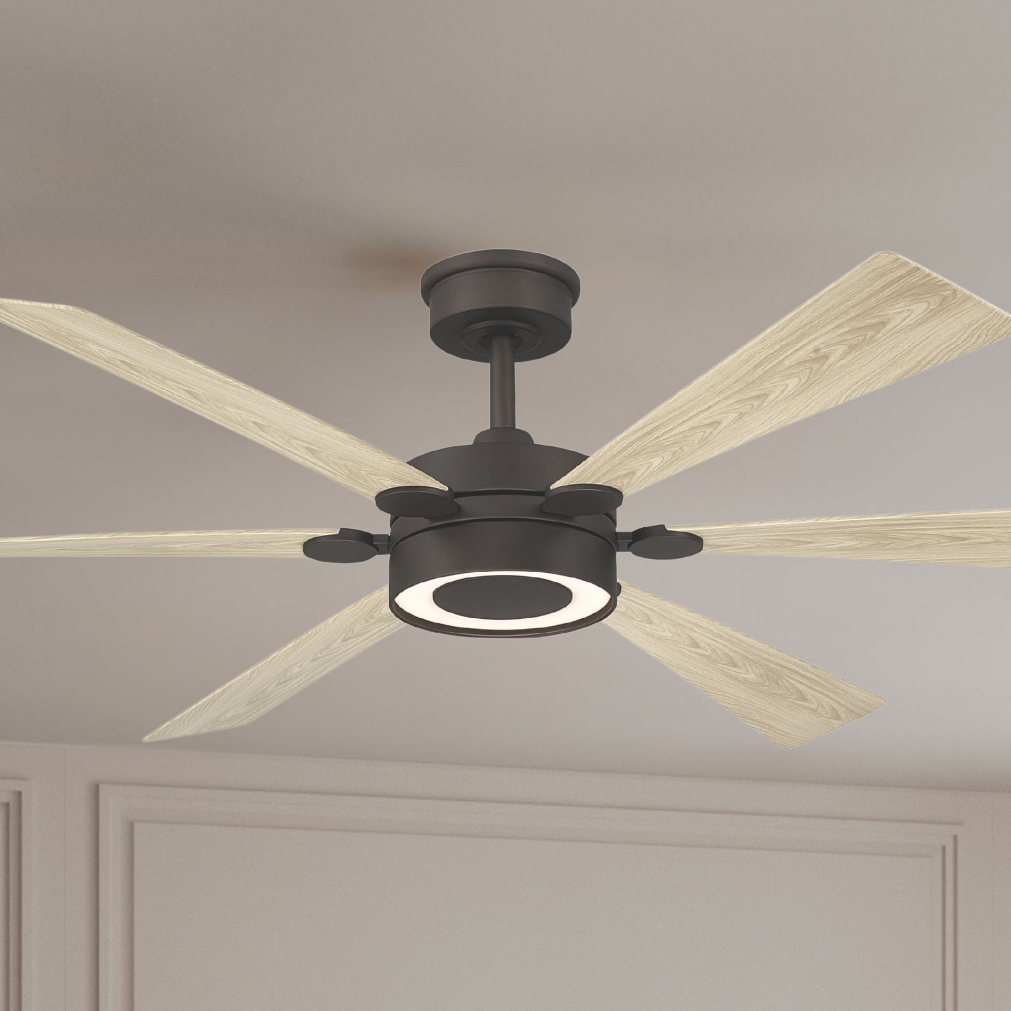 Brenix 60" 5-CCT LED Smart Ceiling Fan, Dark Bronze with White Oak Blades