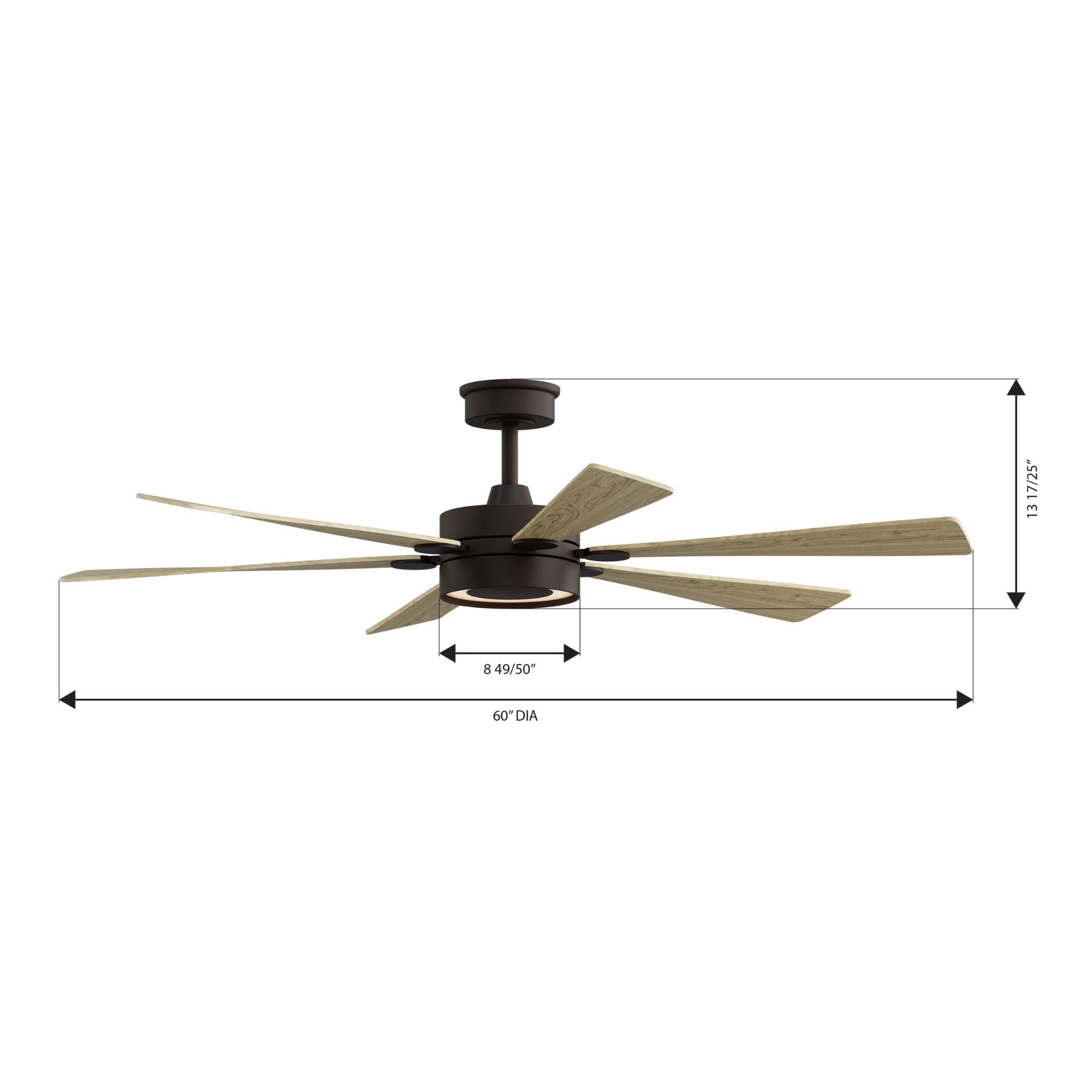 Brenix 60" 5-CCT LED Smart Ceiling Fan, Dark Bronze with White Oak Blades
