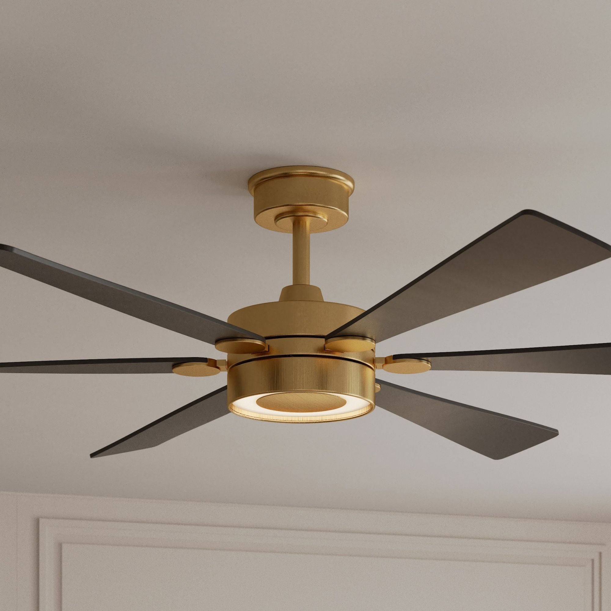Brenix 60" 5-CCT LED Smart Ceiling Fan, Heritage Brass with Coal Blades