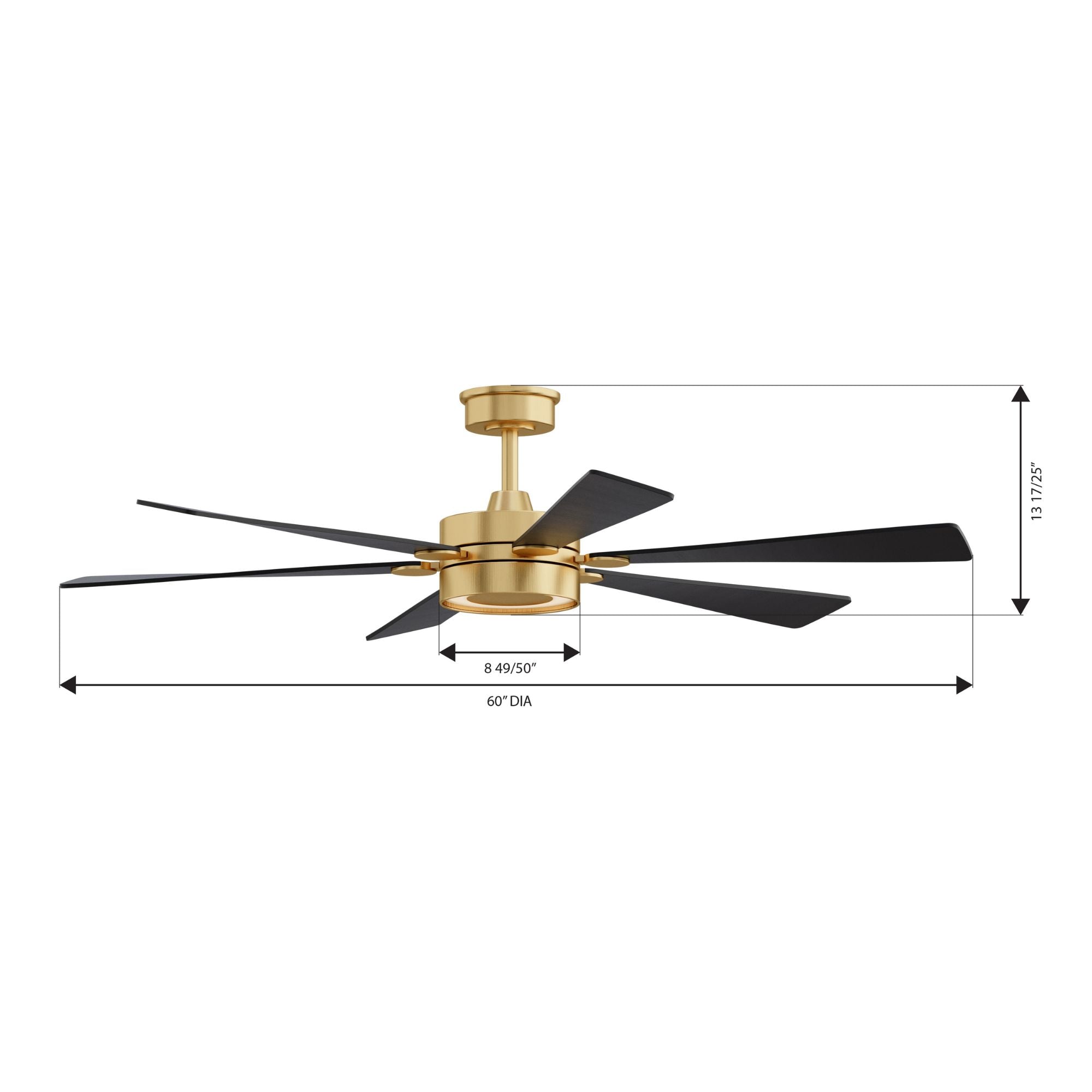 Brenix 60" 5-CCT LED Smart Ceiling Fan, Heritage Brass with Coal Blades
