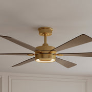 Brenix 60" 5-CCT LED Smart Ceiling Fan, Heritage Brass with Dark Oak Blades