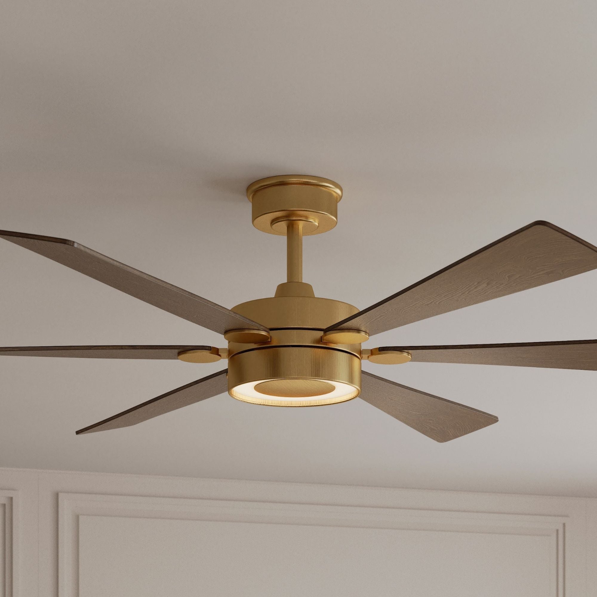 Brenix 60" 5-CCT LED Smart Ceiling Fan, Heritage Brass with Dark Oak Blades