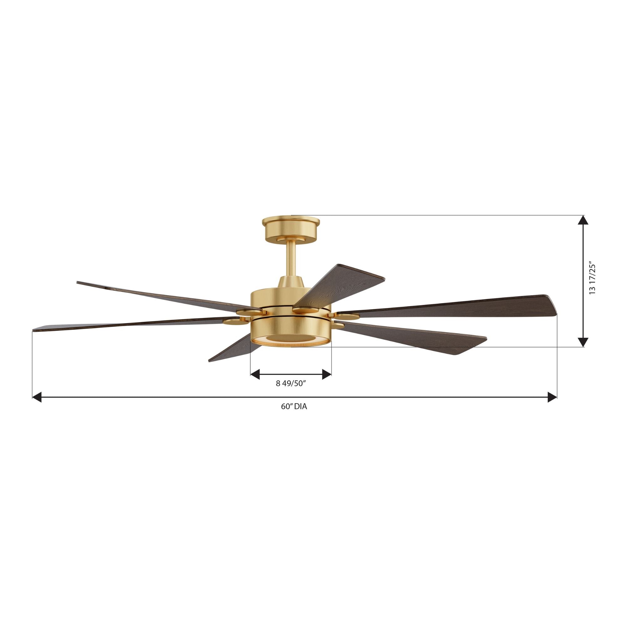 Brenix 60" 5-CCT LED Smart Ceiling Fan, Heritage Brass with Dark Oak Blades