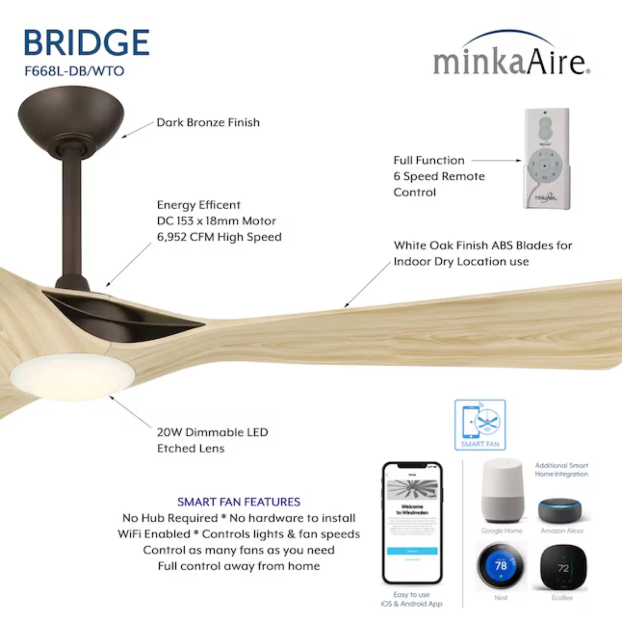Bridge Fans Minka Aire Bridge F668L-DB/WTO 60