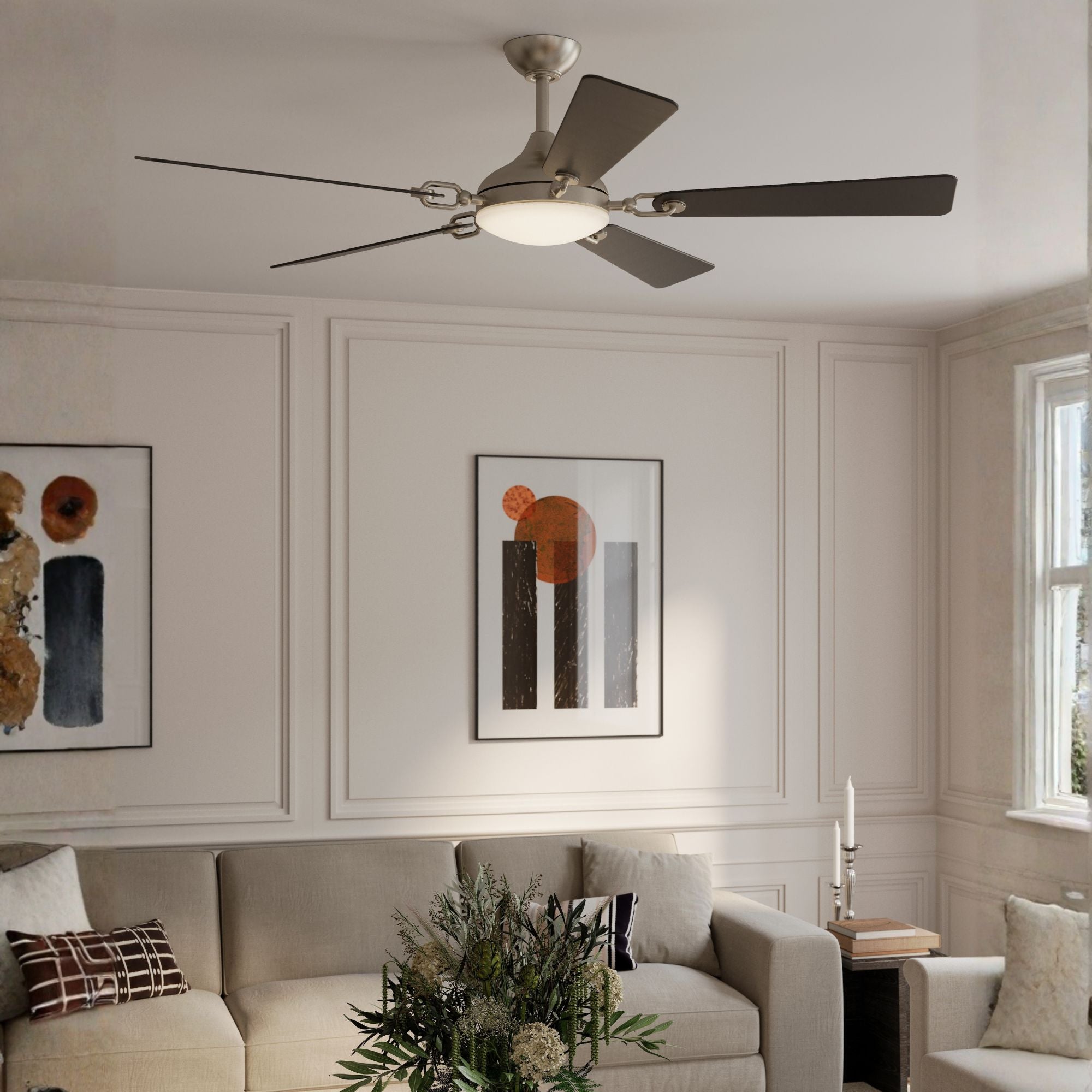 Cadena 65" 5-CCT LED Smart Ceiling Fan, Brushed Nickel with Coal Blades