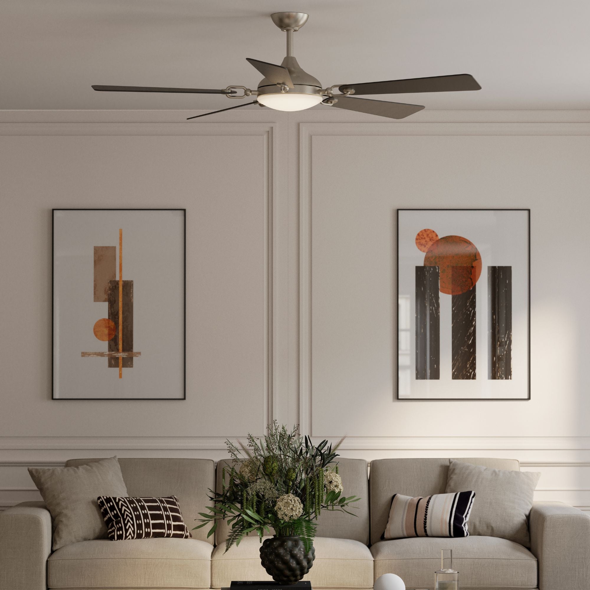 Cadena 65" 5-CCT LED Smart Ceiling Fan, Brushed Nickel with Coal Blades
