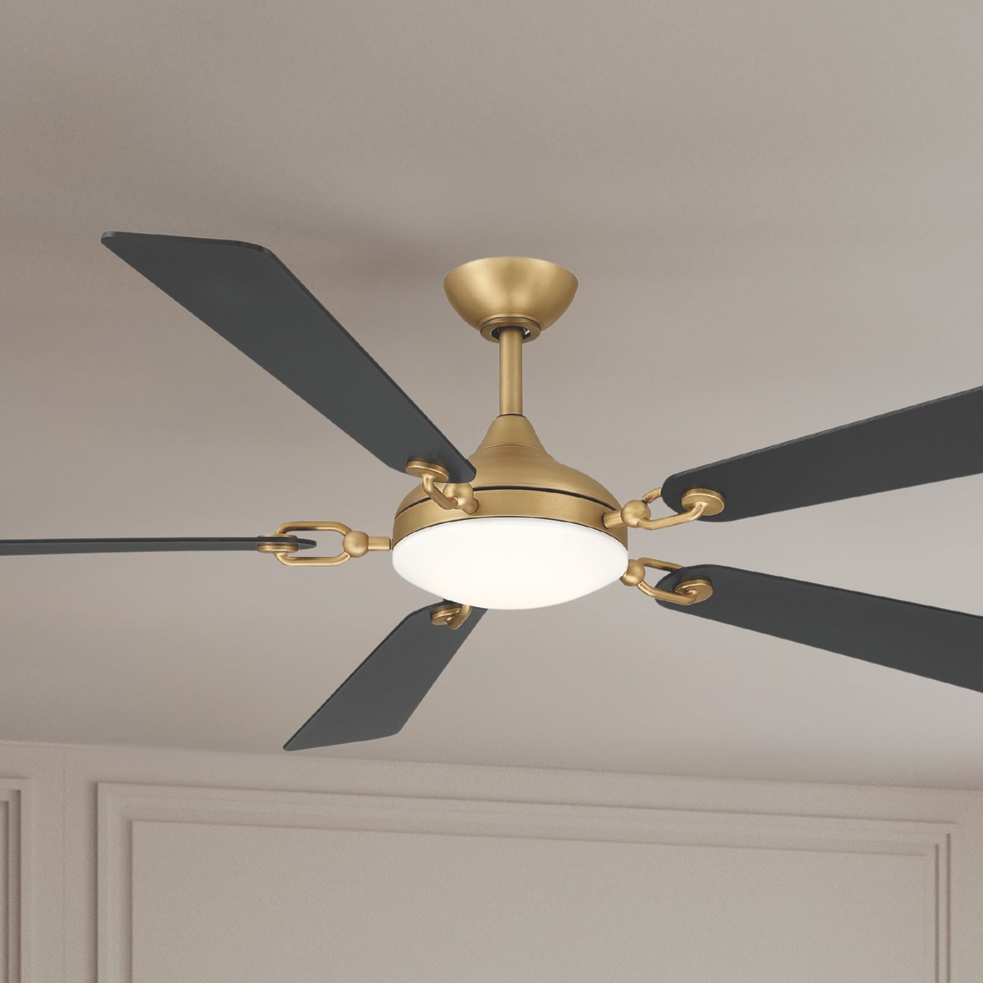Cadena 65" 5-CCT LED Smart Ceiling Fan, Heritage Brass with Coal Blades