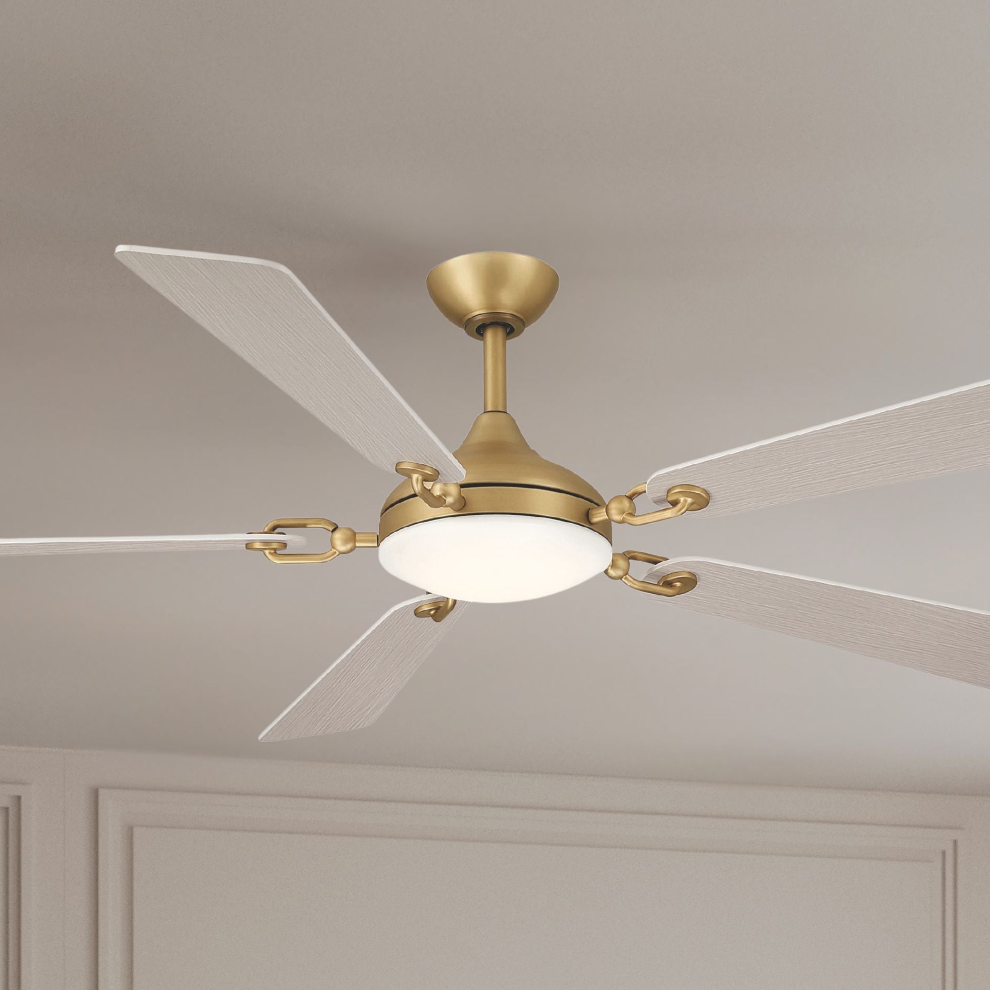 Cadena 65" 5-CCT LED Smart Ceiling Fan, Heritage Brass with Warm Coastal Driftwood Blades