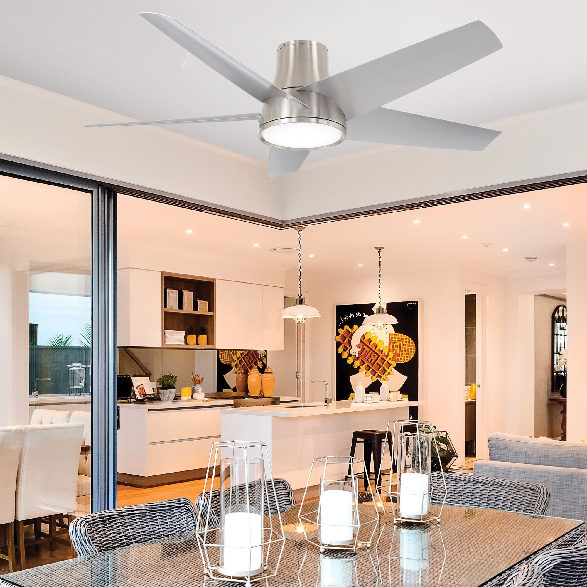 Chubby II 58" Brushed Nickel Flush Mount LED Smart Ceiling Fan - Bees Lighting