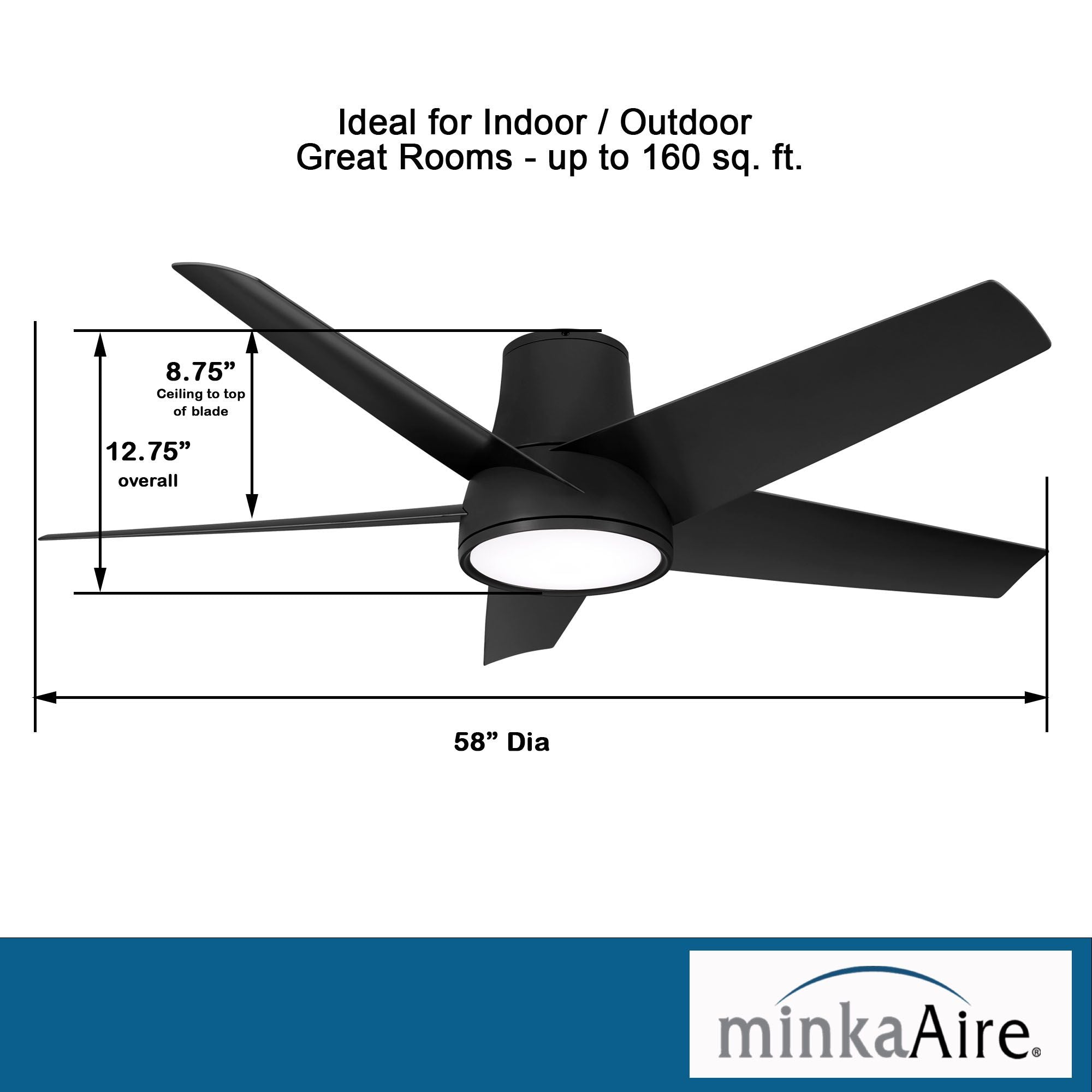 Chubby II 58" Black Coal Flush Mount LED Smart Ceiling Fan - Bees Lighting