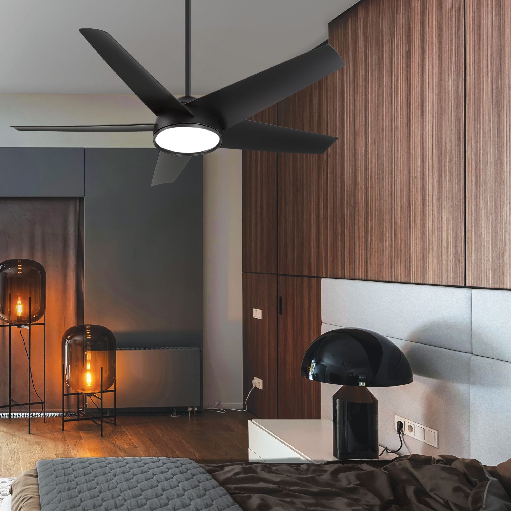 Chubby 58" Black LED Smart Ceiling Fan - Bees Lighting