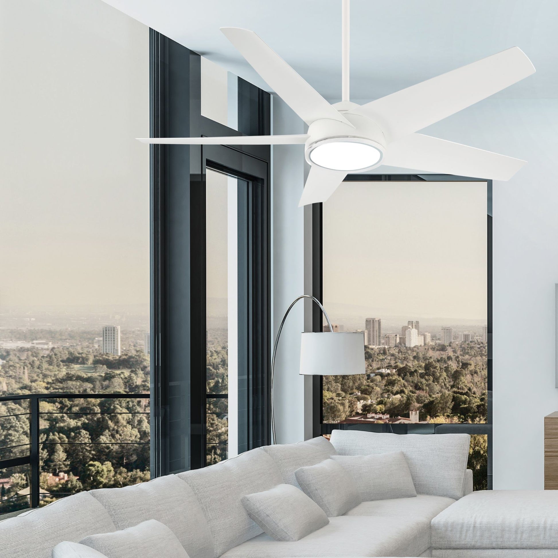 Chubby 58" Flat White LED Smart Ceiling Fan - Bees Lighting